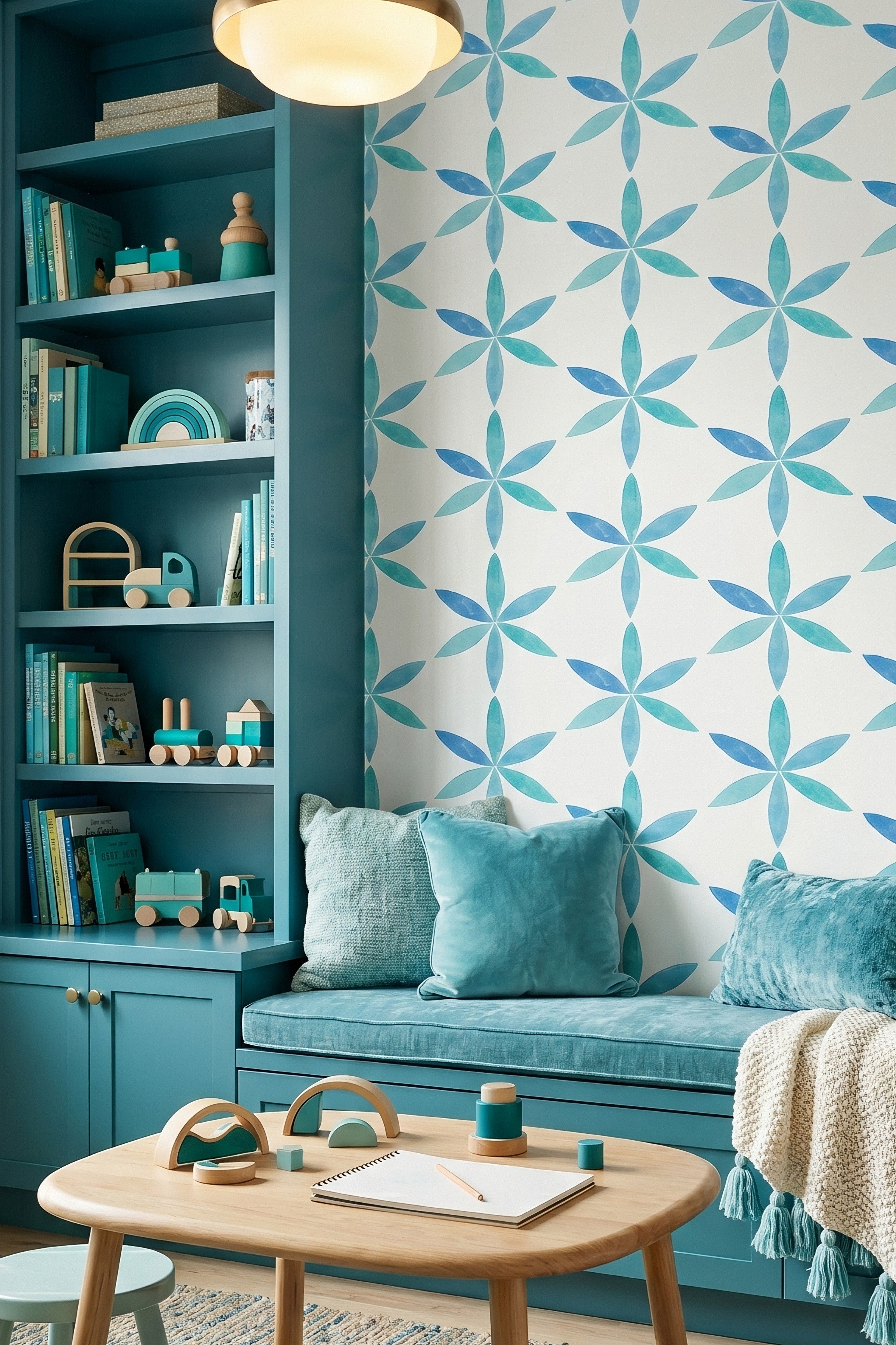 Sea Star wallpaper shown in a playroom