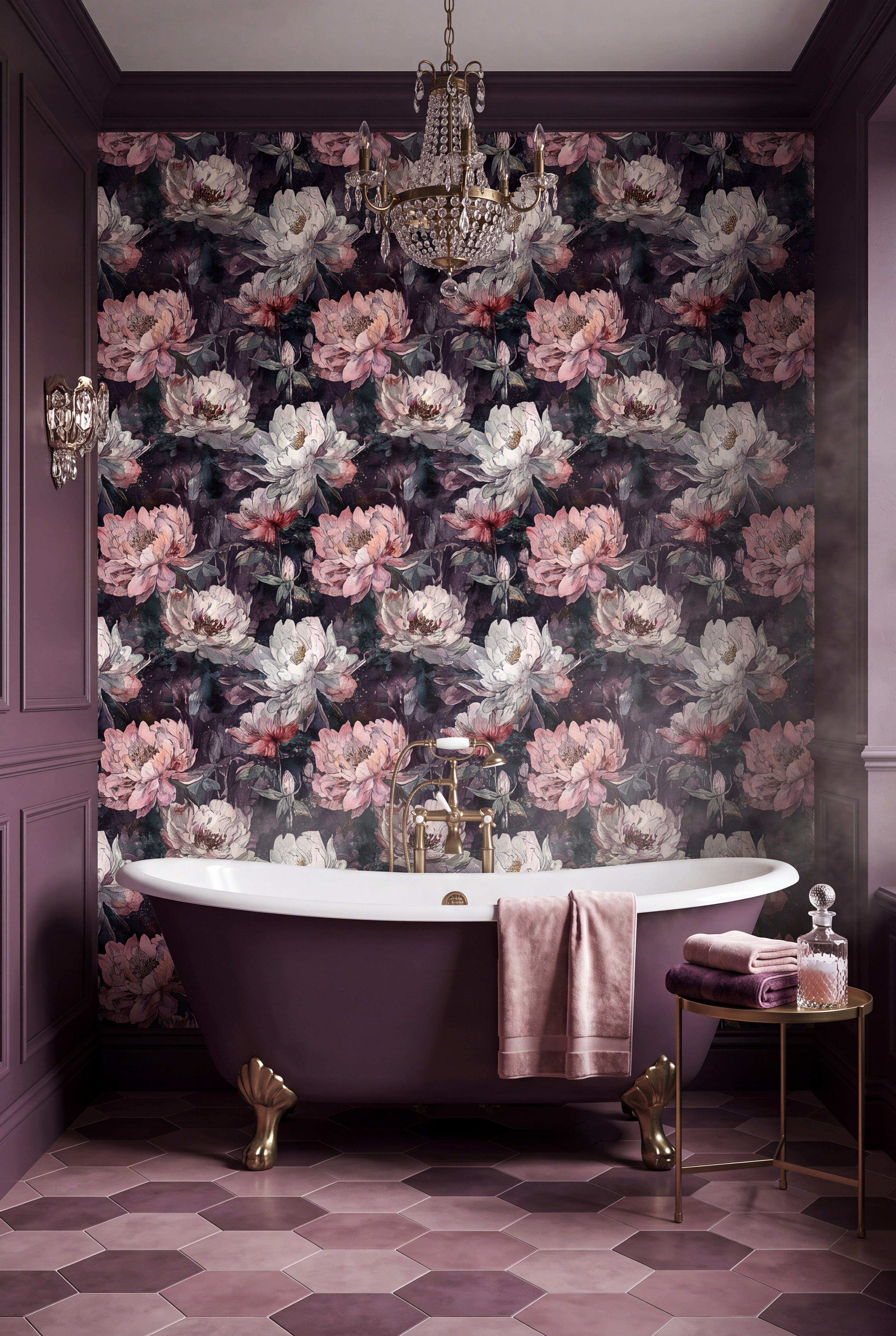 Belladonna wallpaper shown in a bathroom