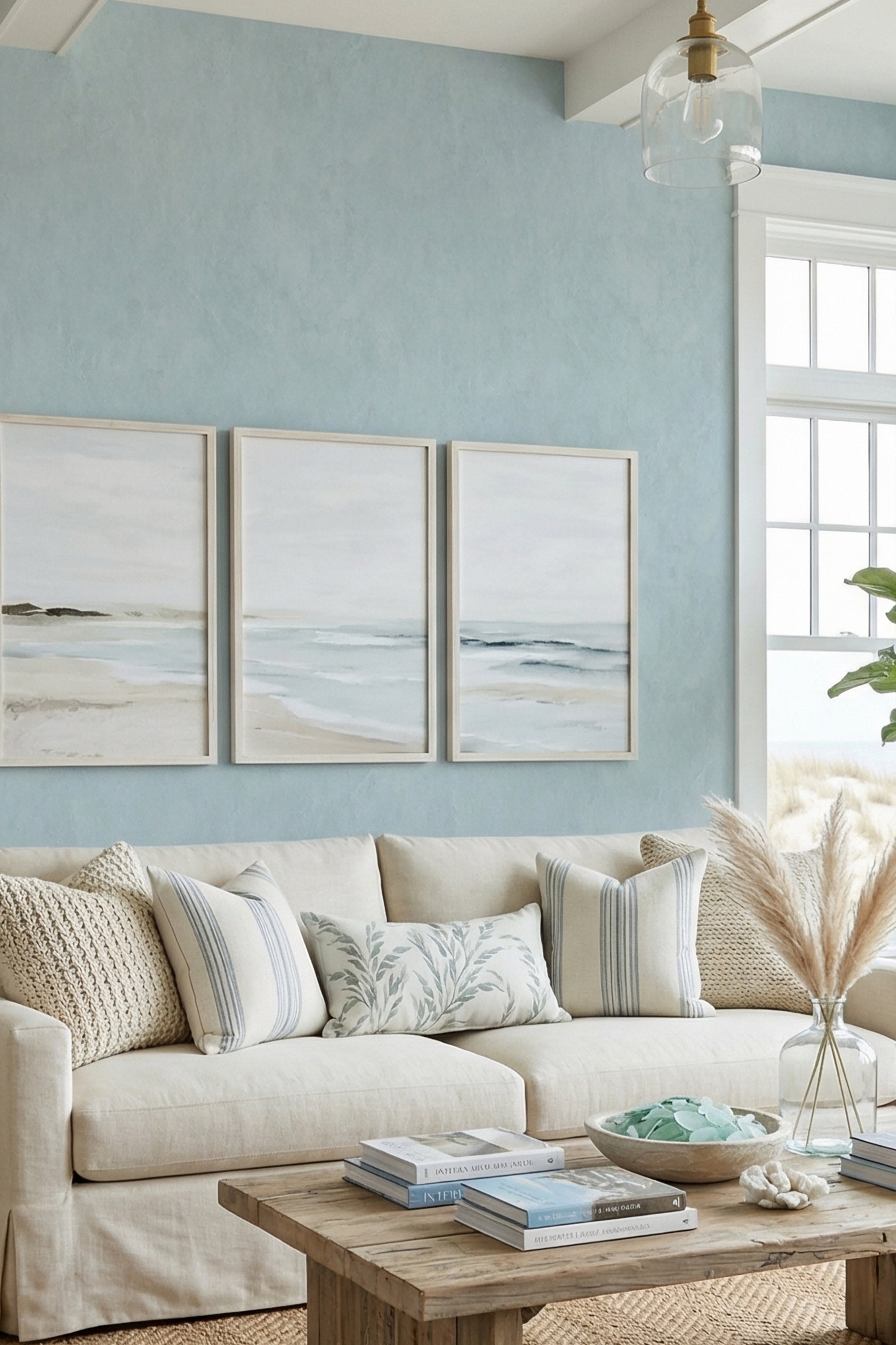 Tide Wash wallpaper shown in a living room