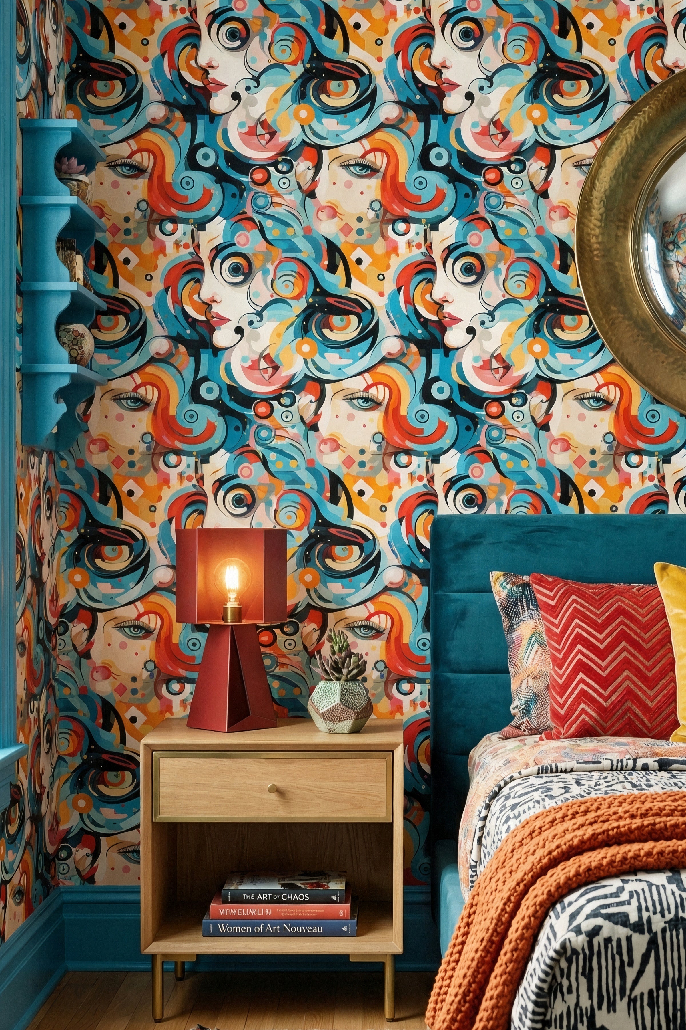 Face Value wallpaper shown in a bedroom