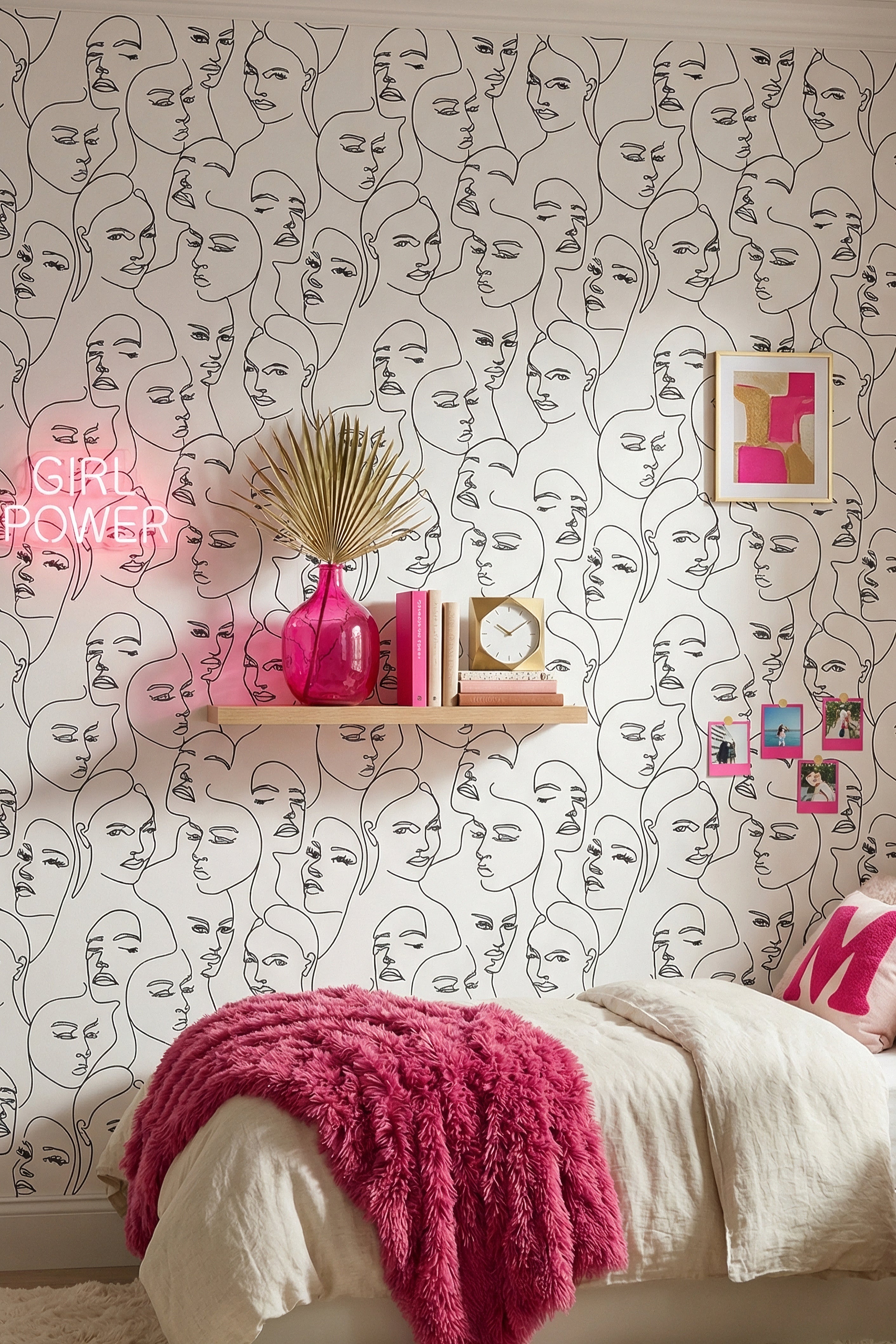 Line Study wallpaper shown in a bedroom