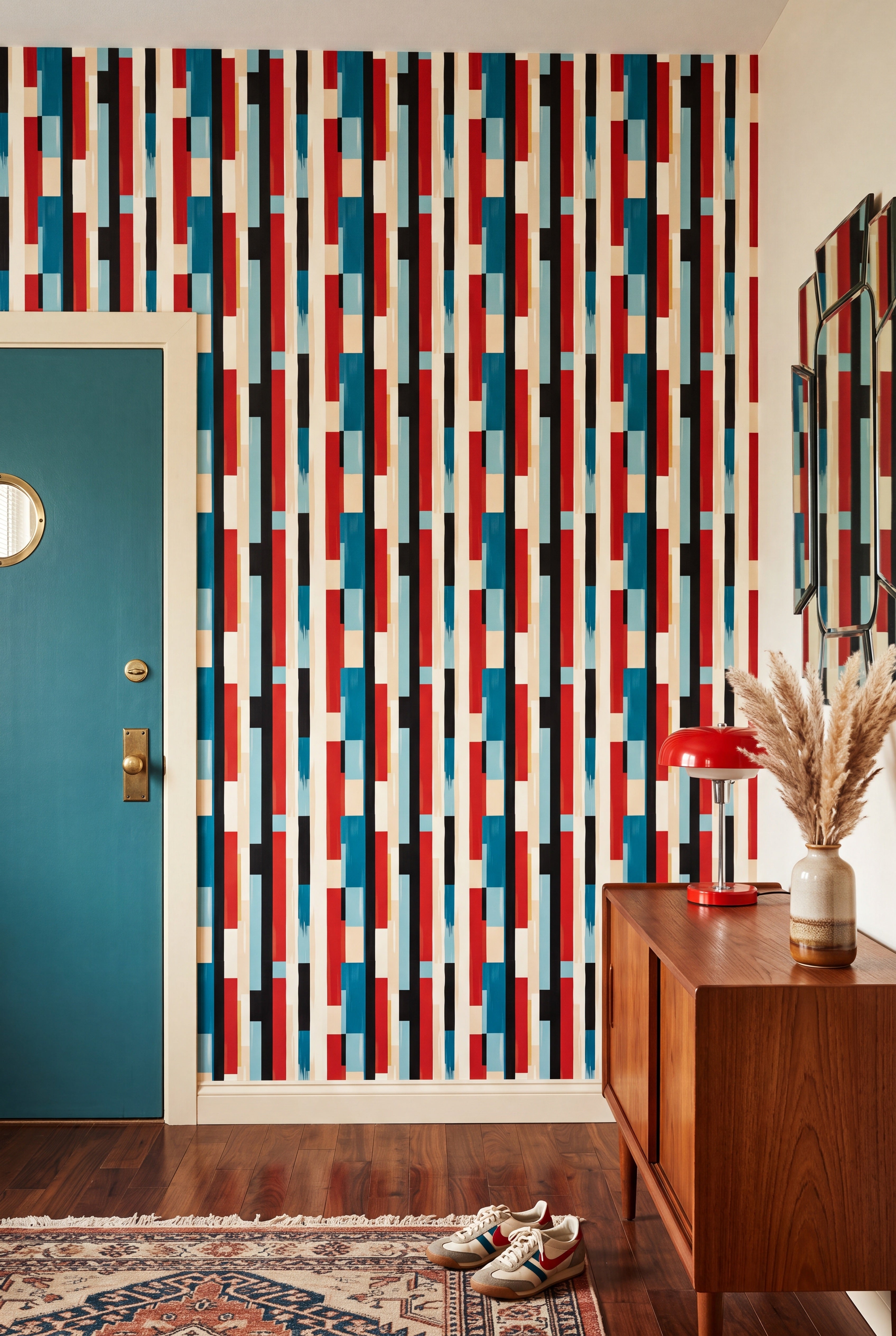 Mod Stripe wallpaper shown in an entryway