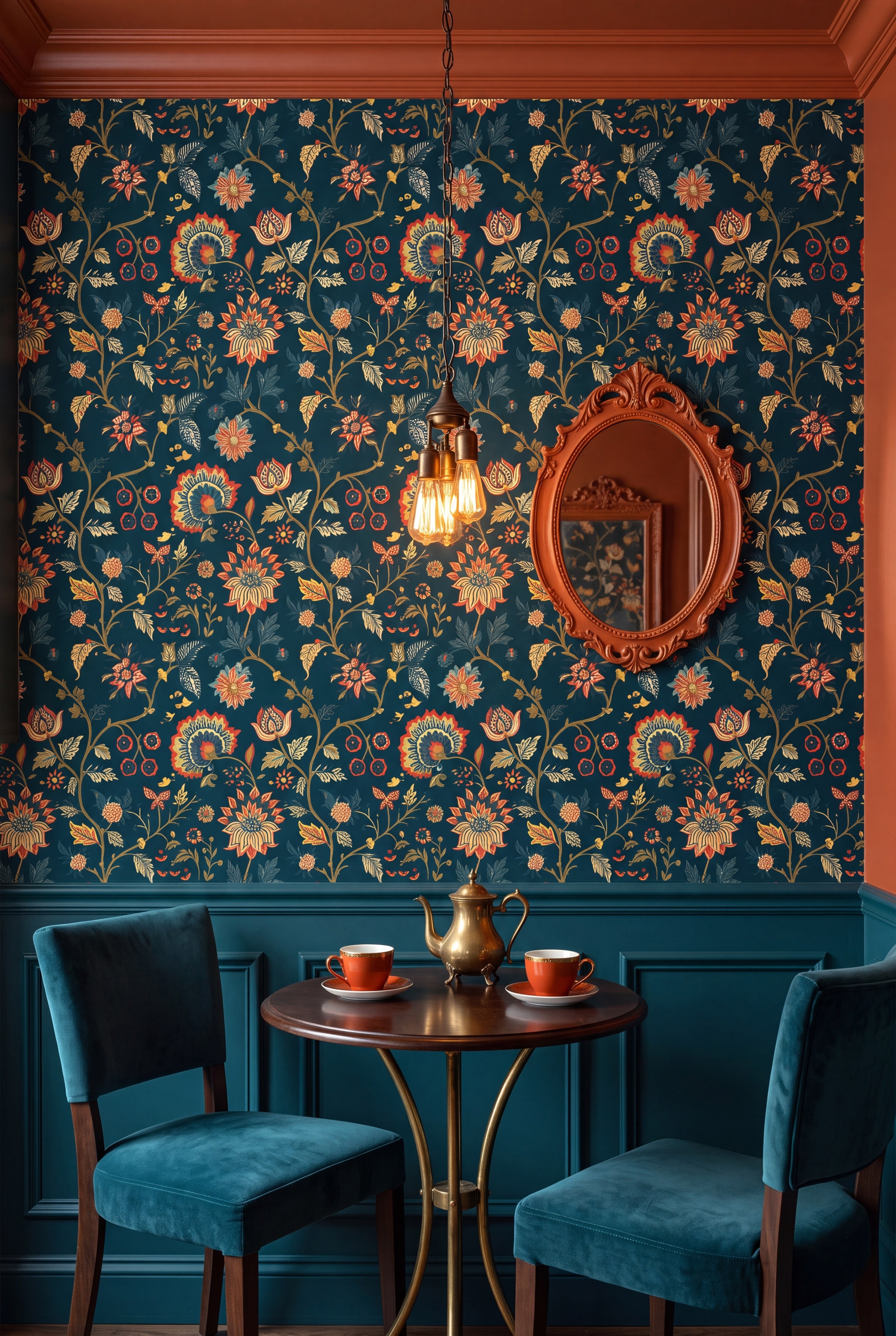 Emerald Arbor wallpaper shown in a cozy nook