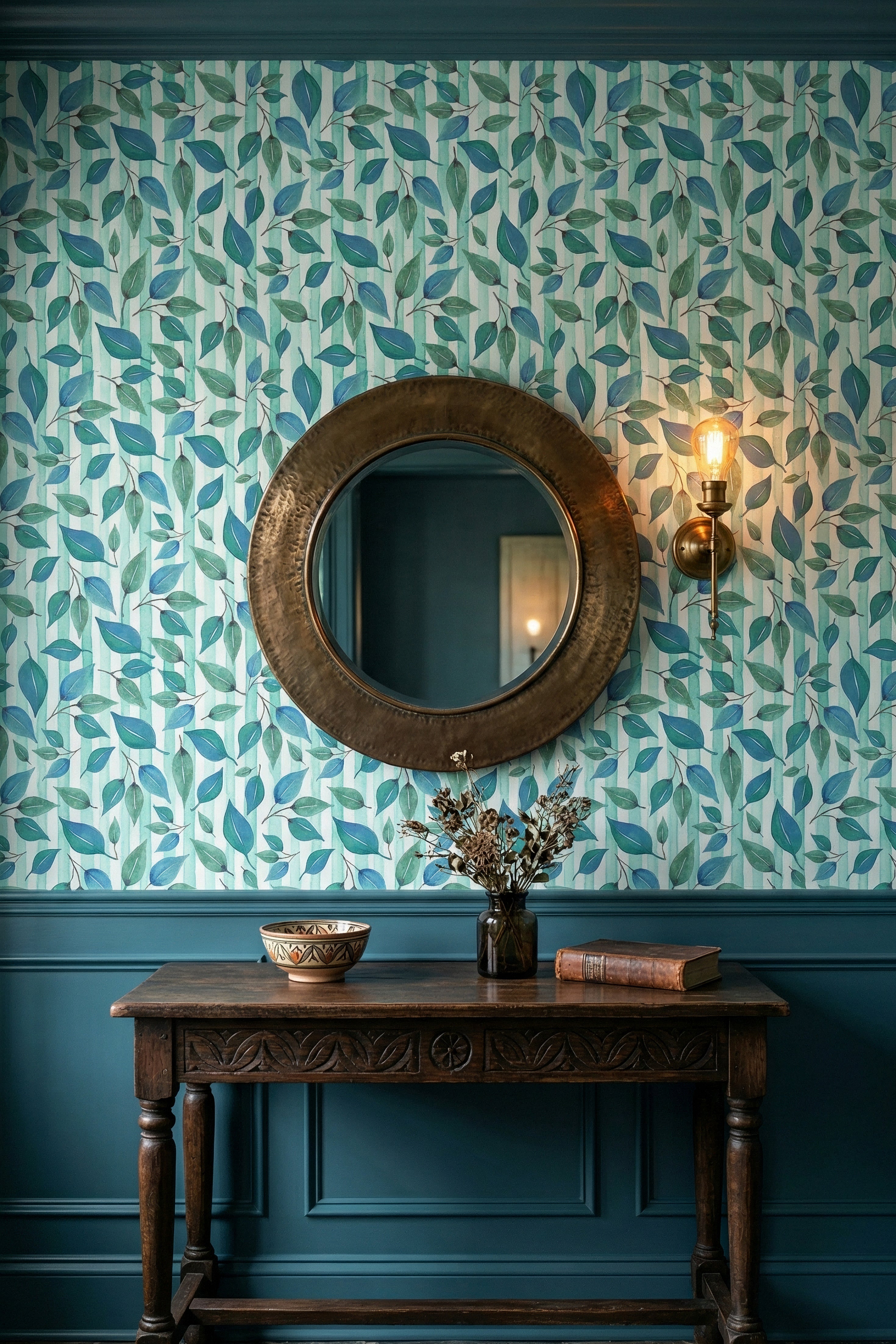 Folk Ribbon wallpaper shown in an entryway