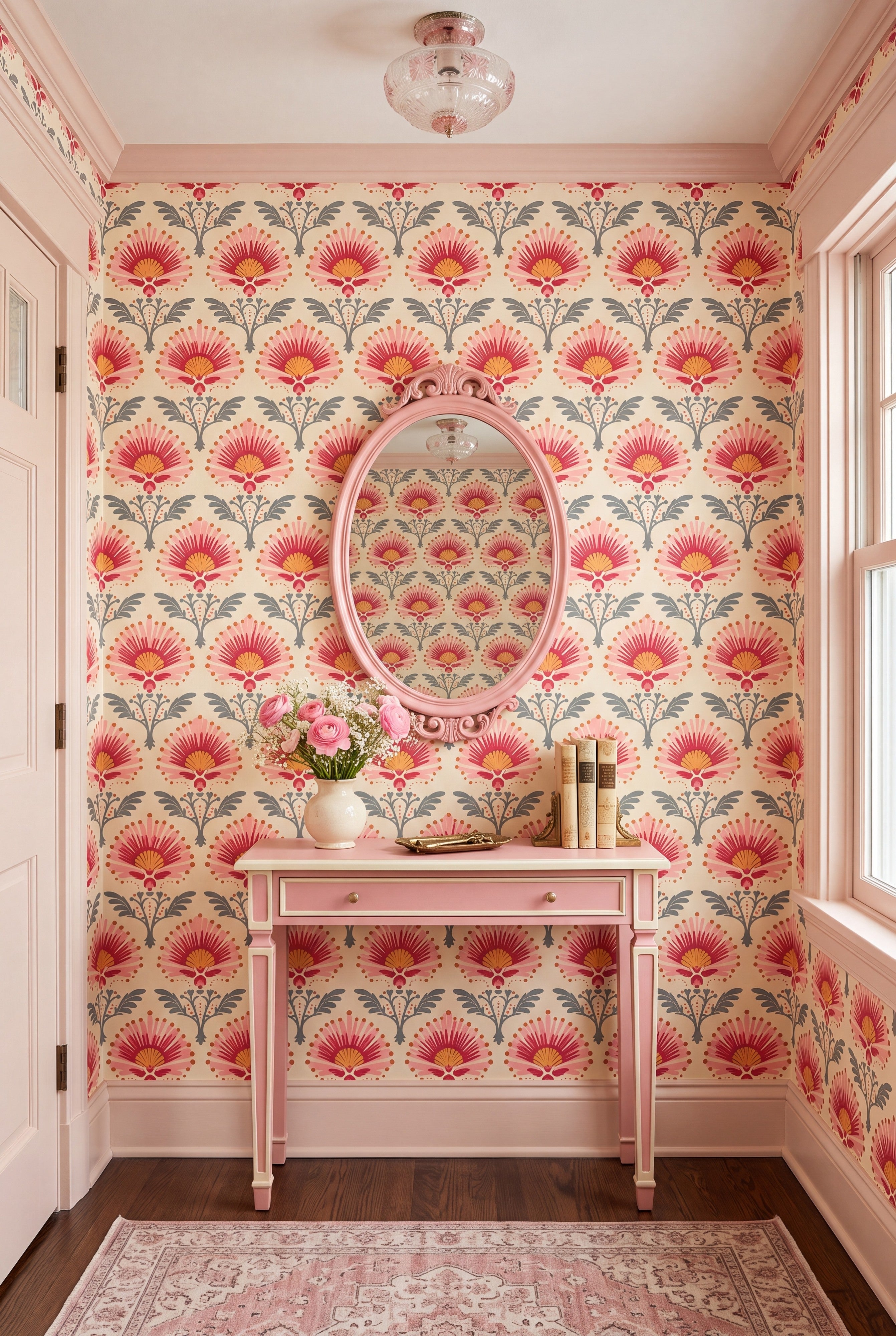 Prairie Rose wallpaper shown in an entryway