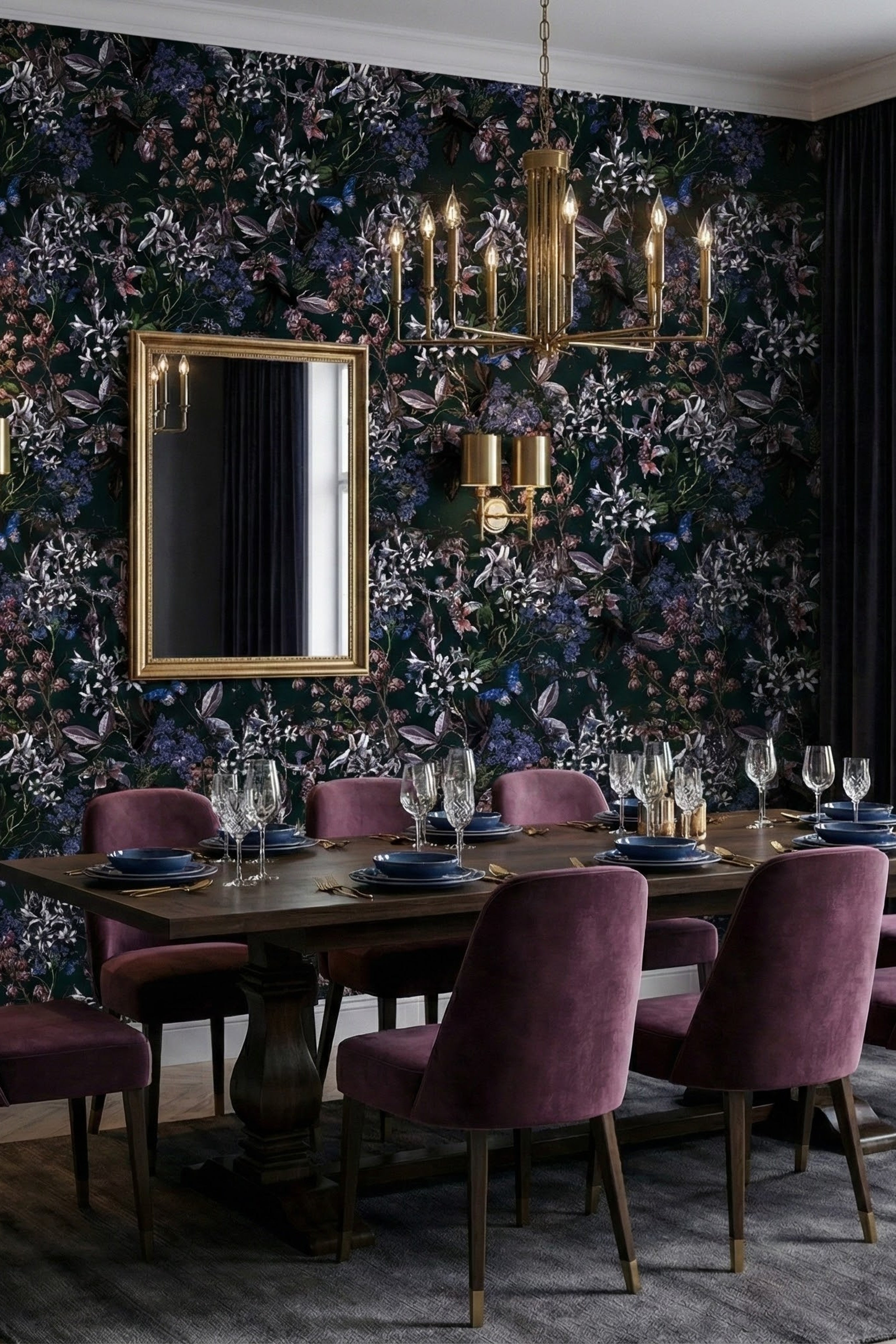 Midnight Flutter wallpaper shown in a dining room