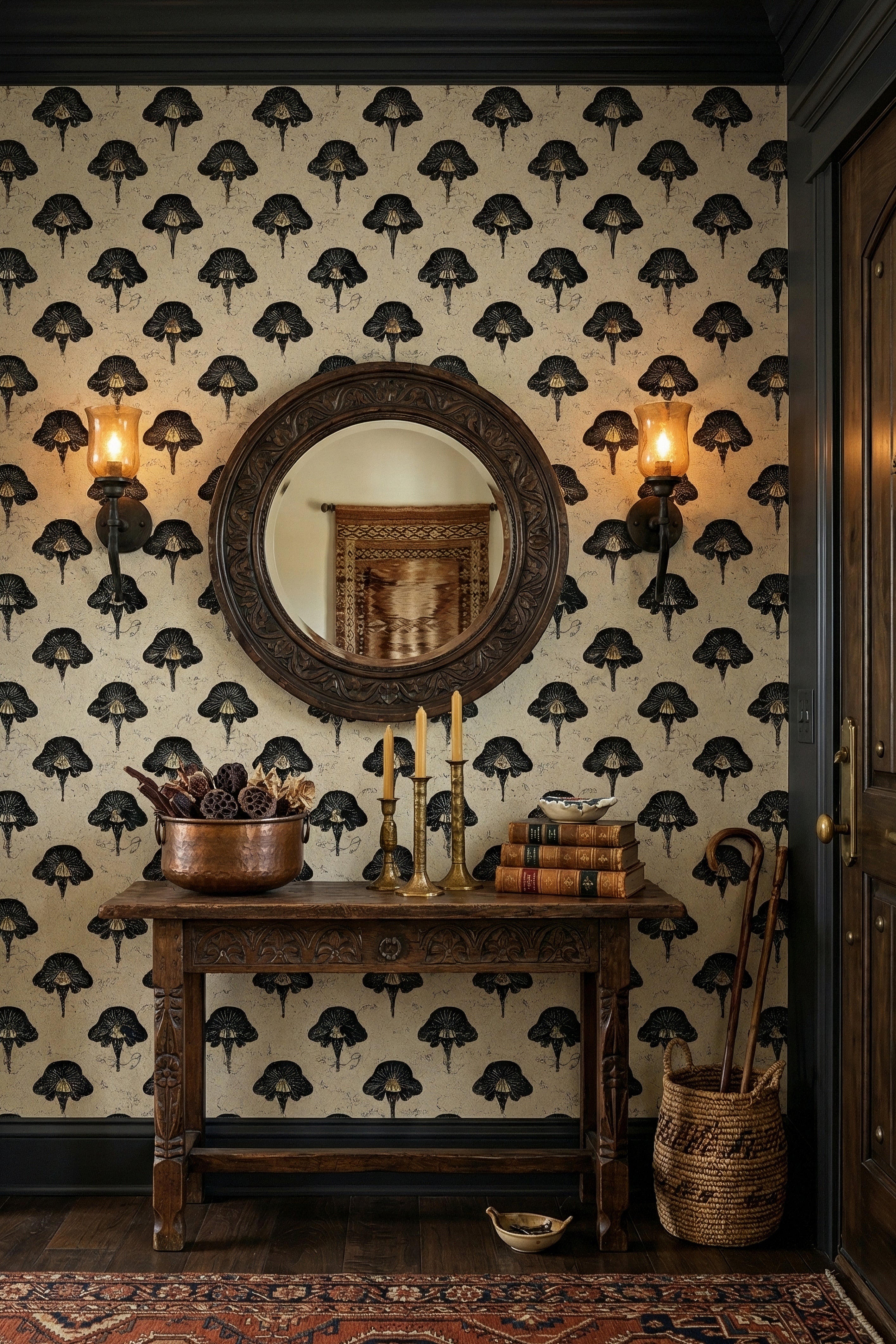 Black Truffle wallpaper shown in an entryway