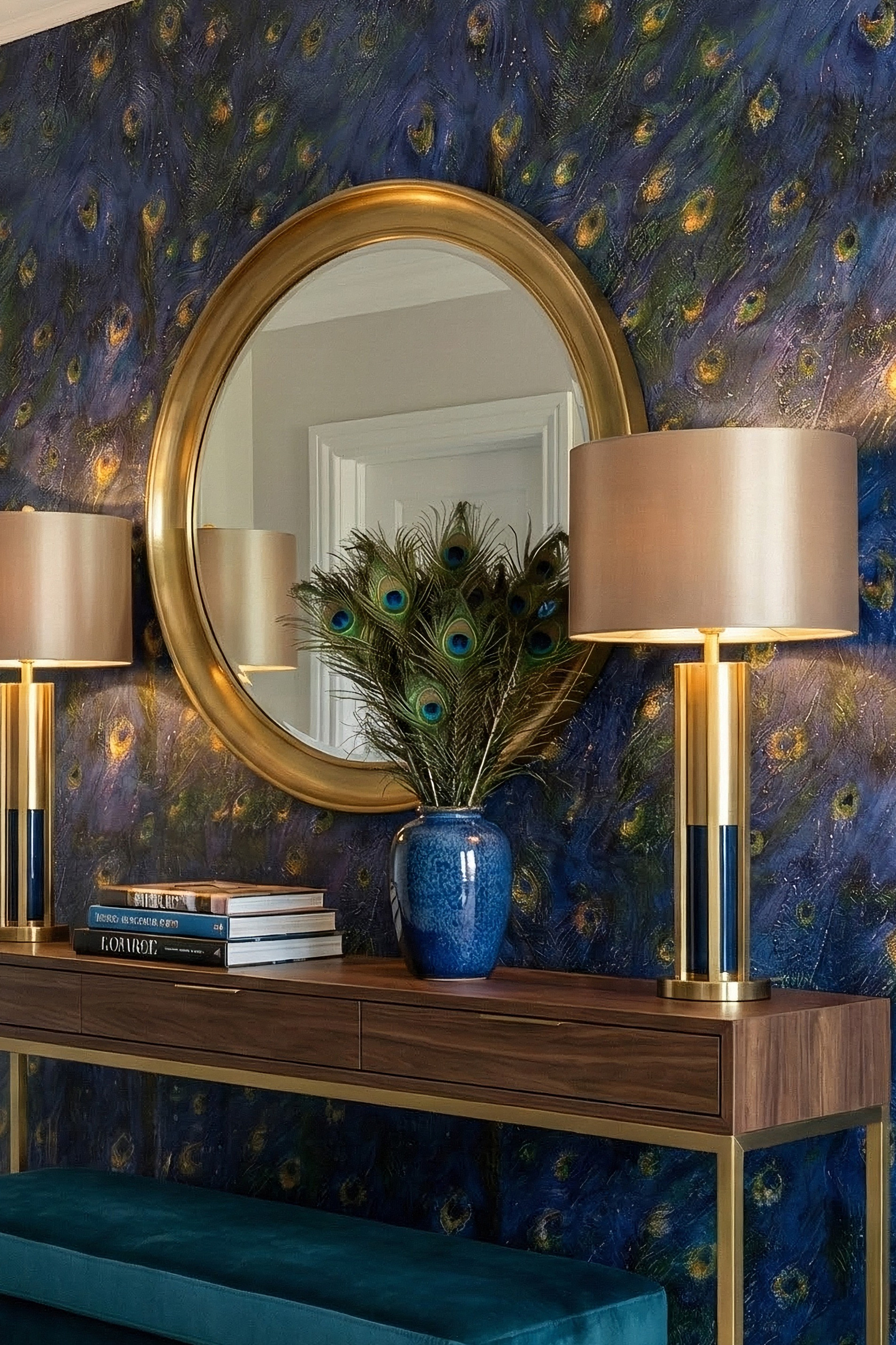 Painted Plume wallpaper shown in an entryway