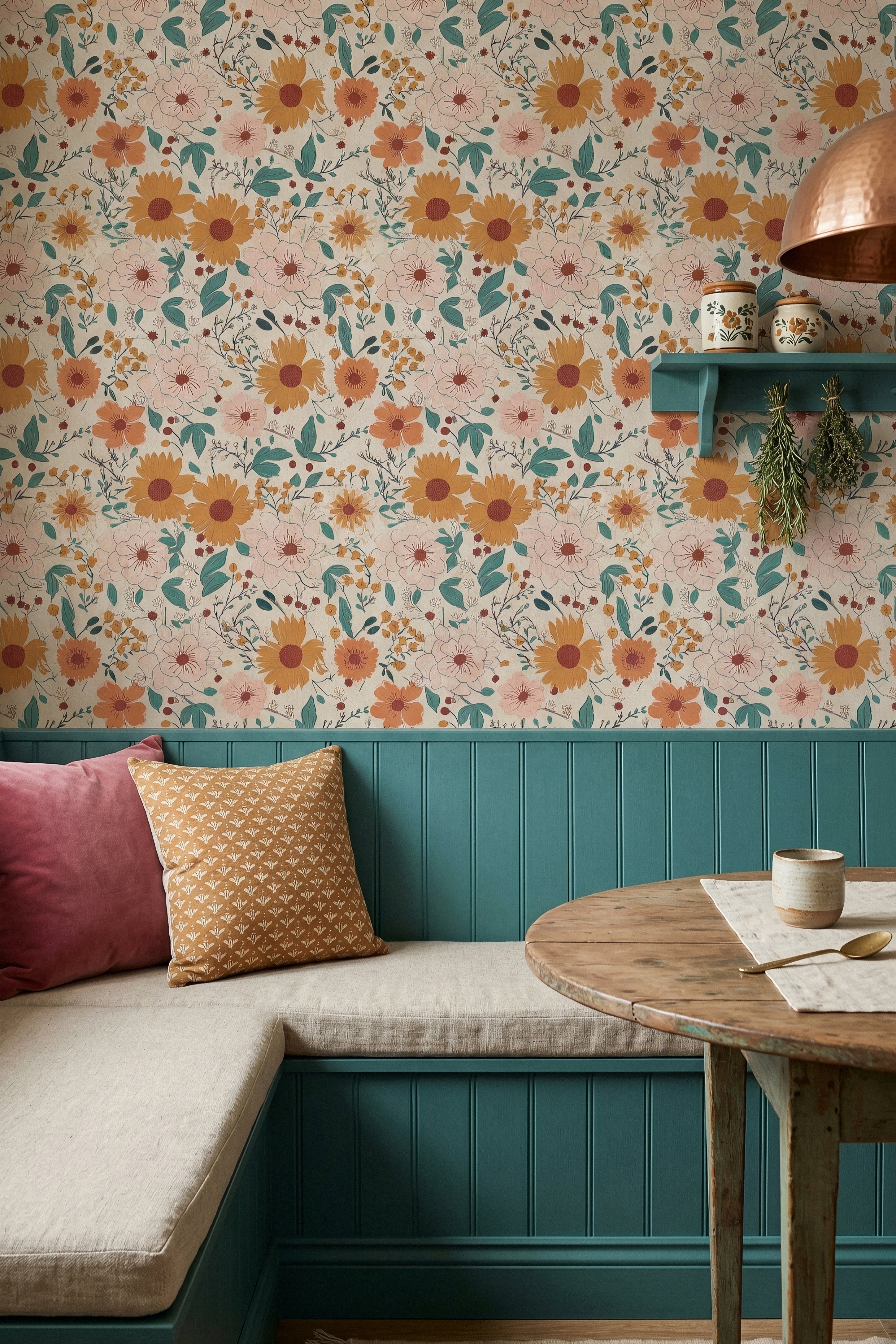 Sunny Side wallpaper shown in a cozy nook