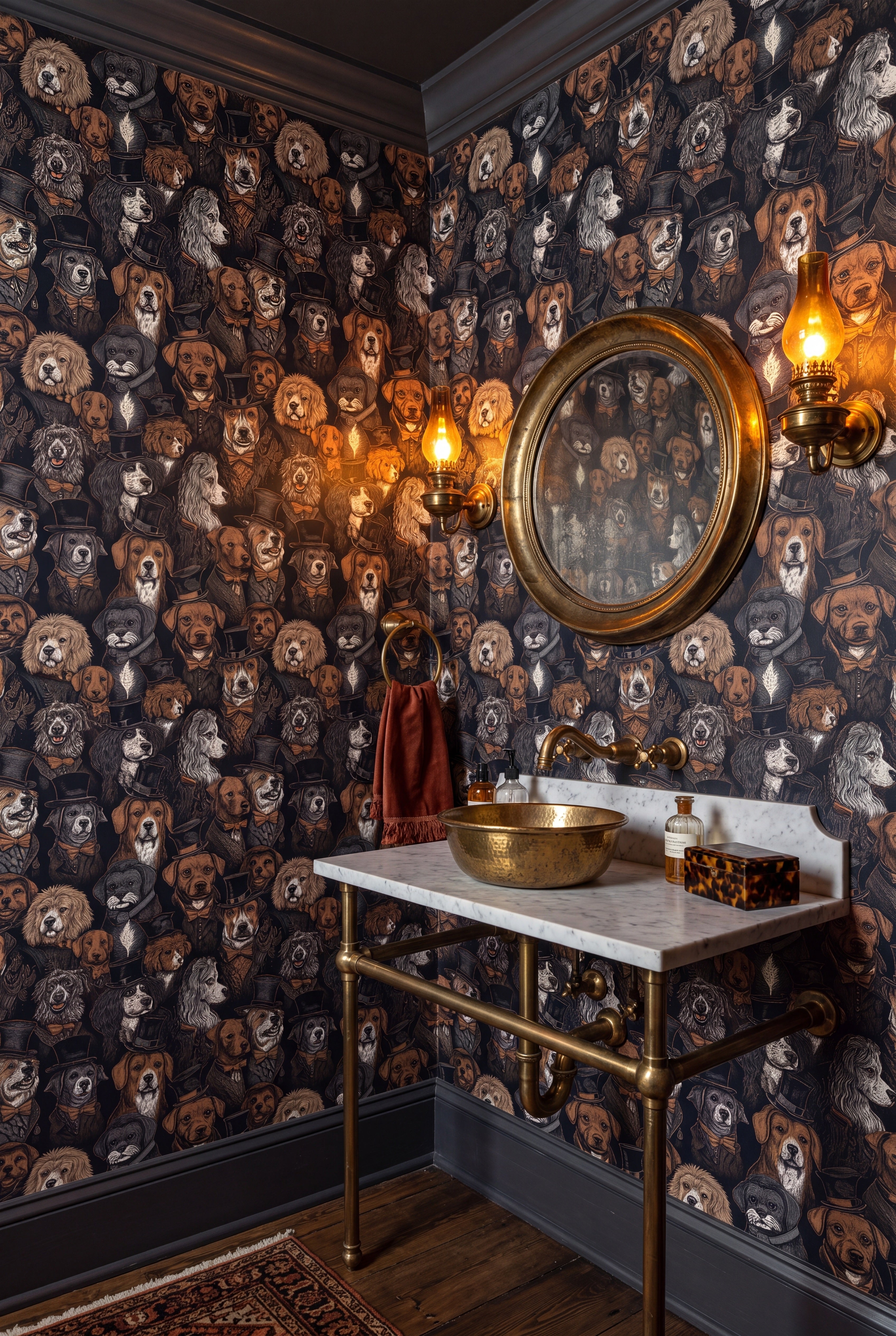 Best in Show wallpaper shown in a powder room
