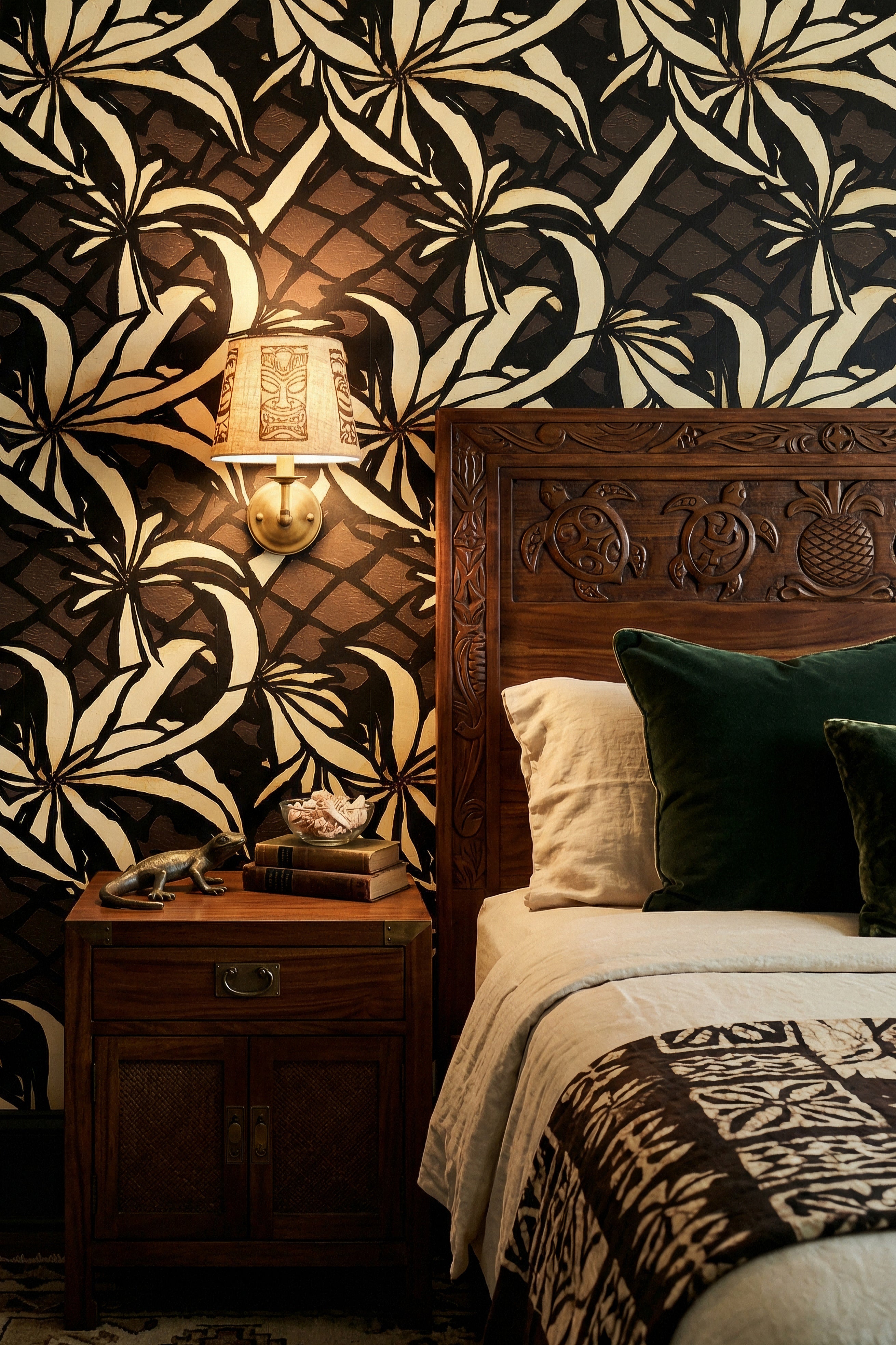 Aloha After Dark wallpaper shown in a bedroom