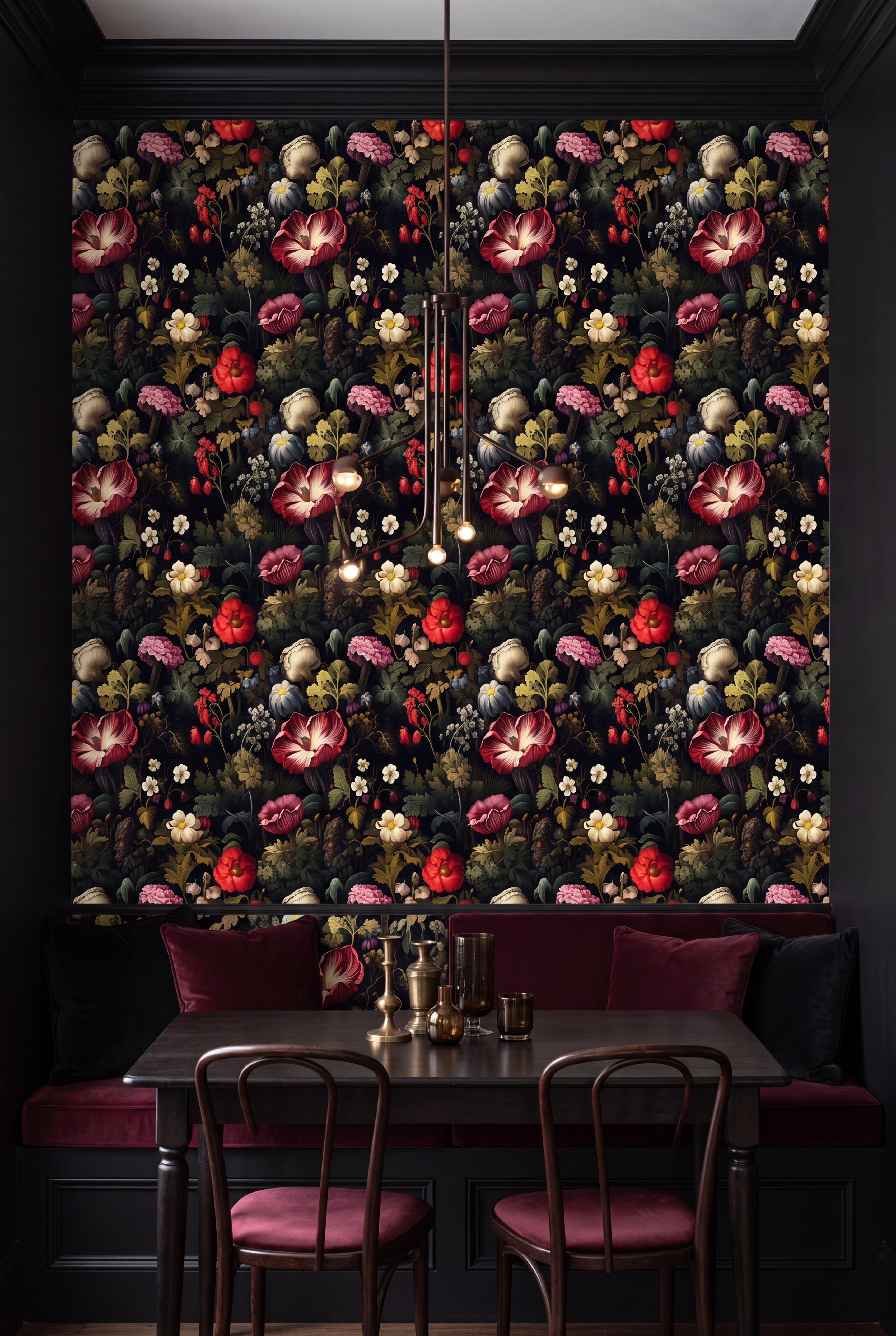 Amsterdam Dusk wallpaper shown in a cozy nook