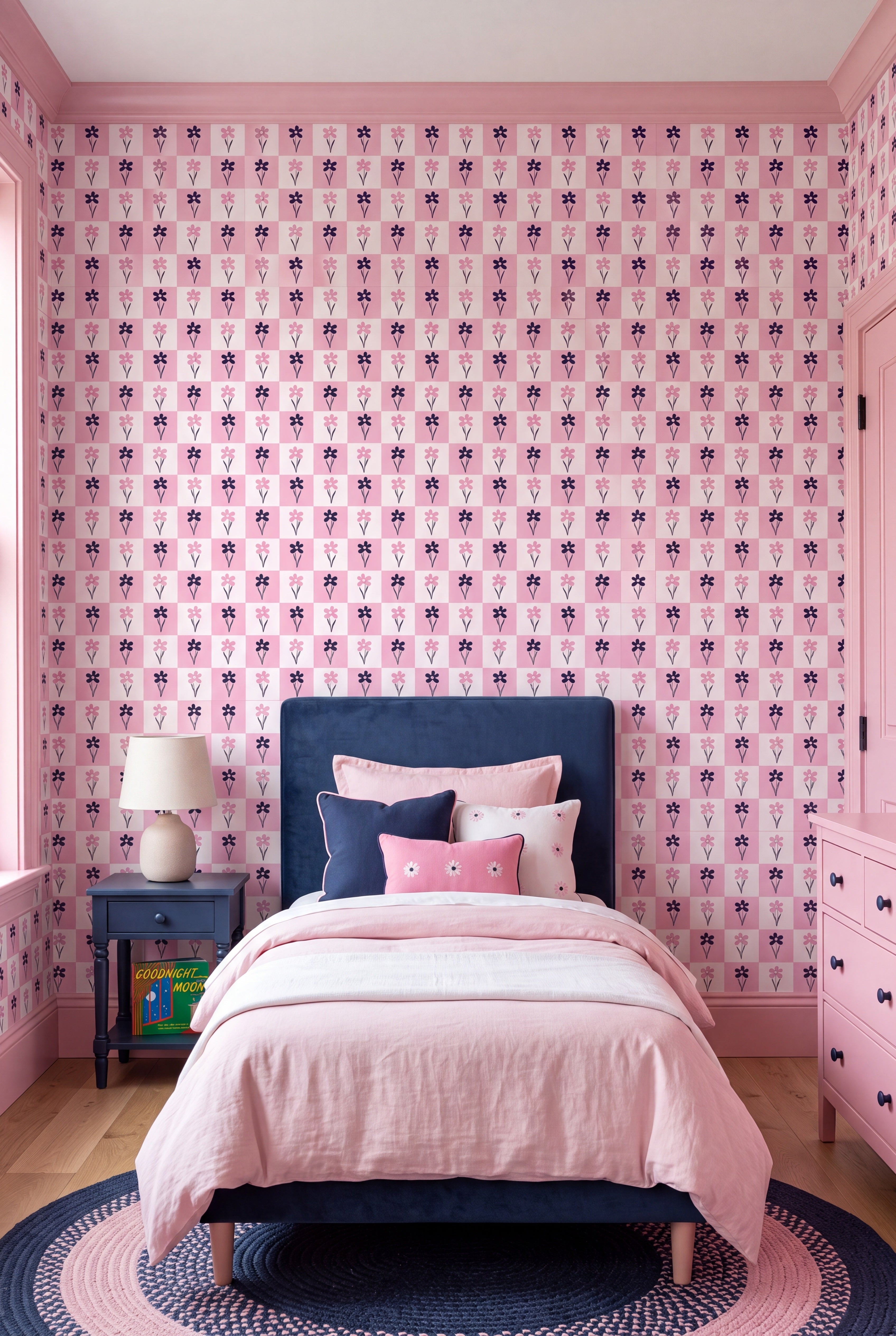 Daisy Darling wallpaper shown in a kids' room