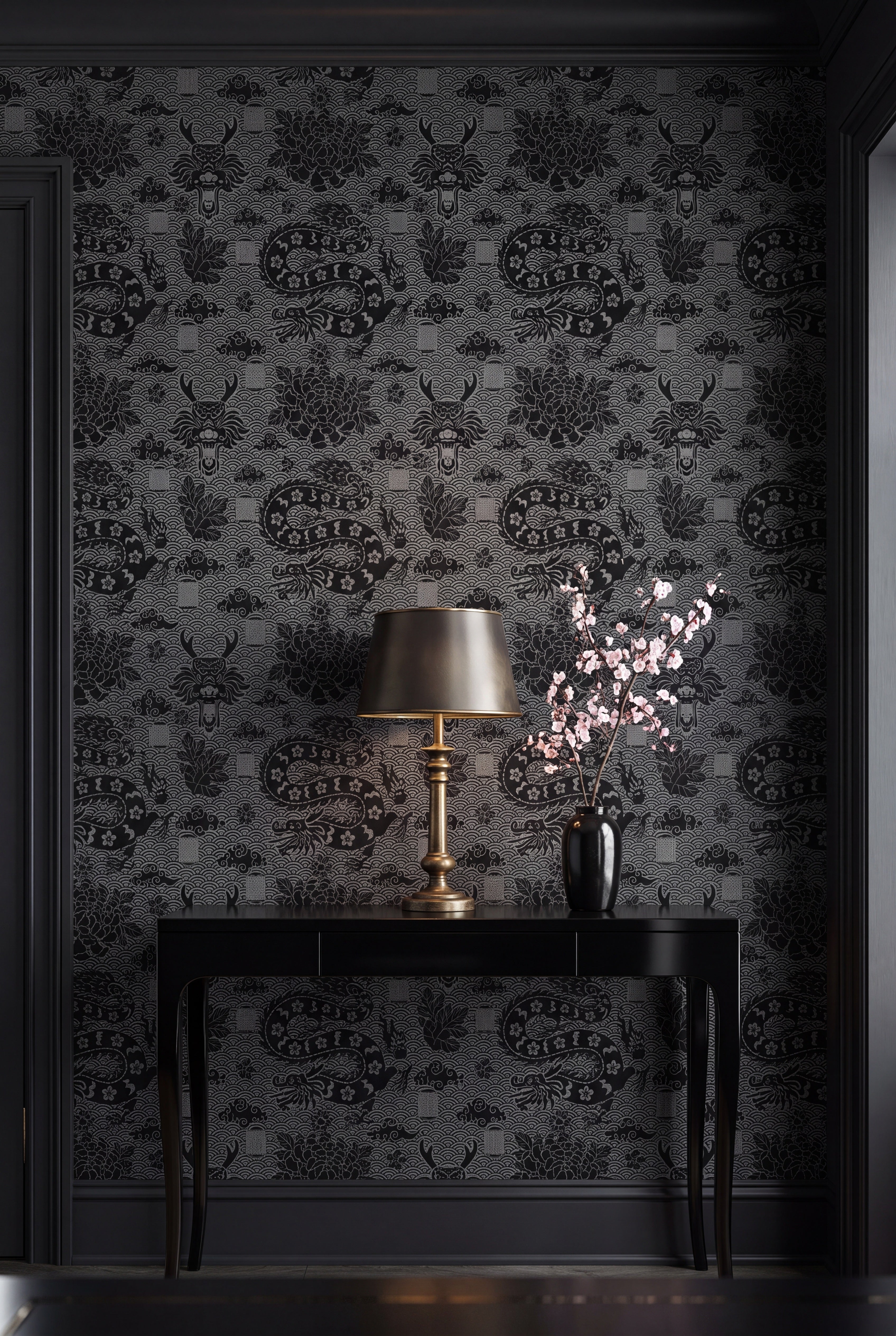 Shadow Dragon wallpaper on an accent wall