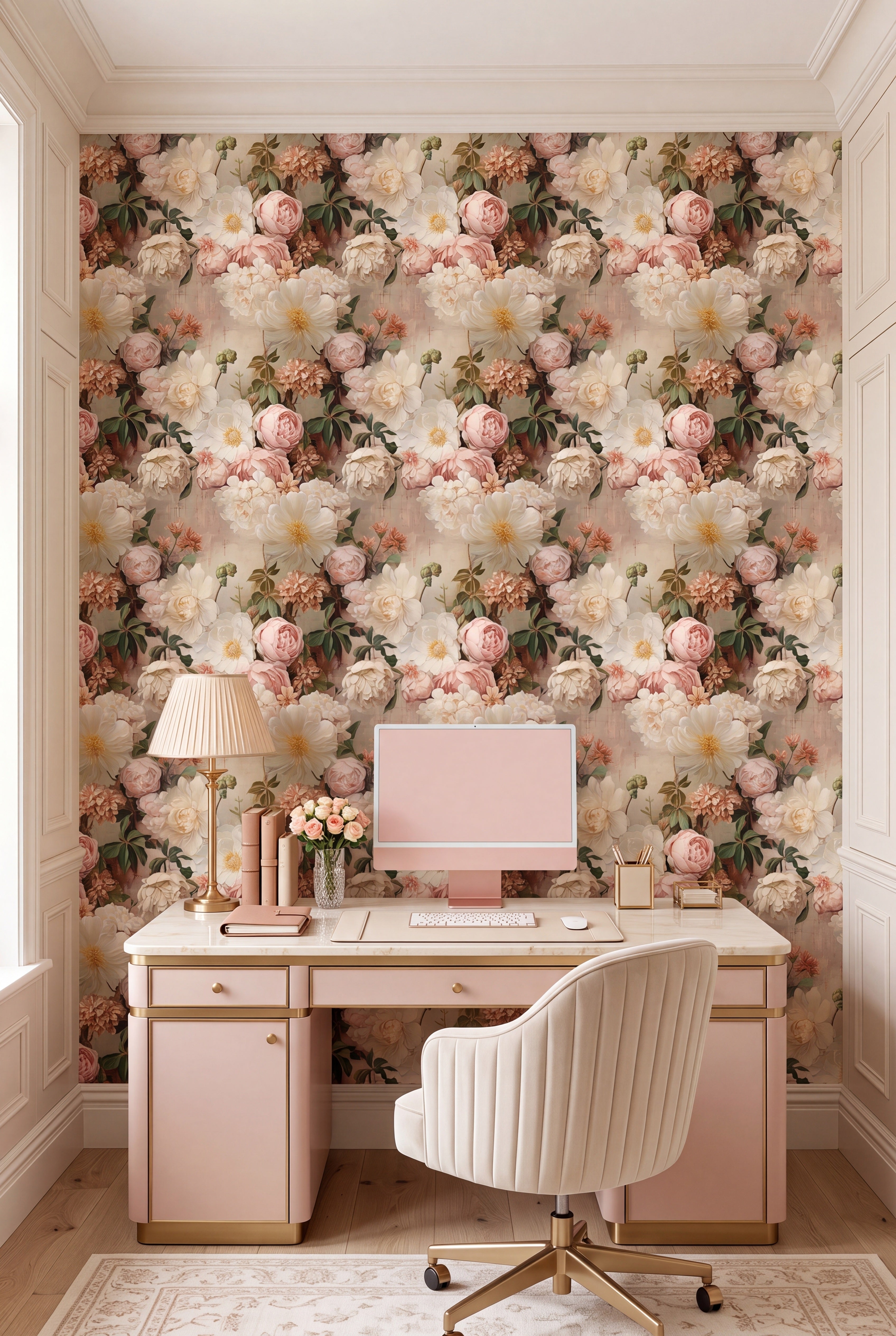 Secret Garden wallpaper shown in a home office