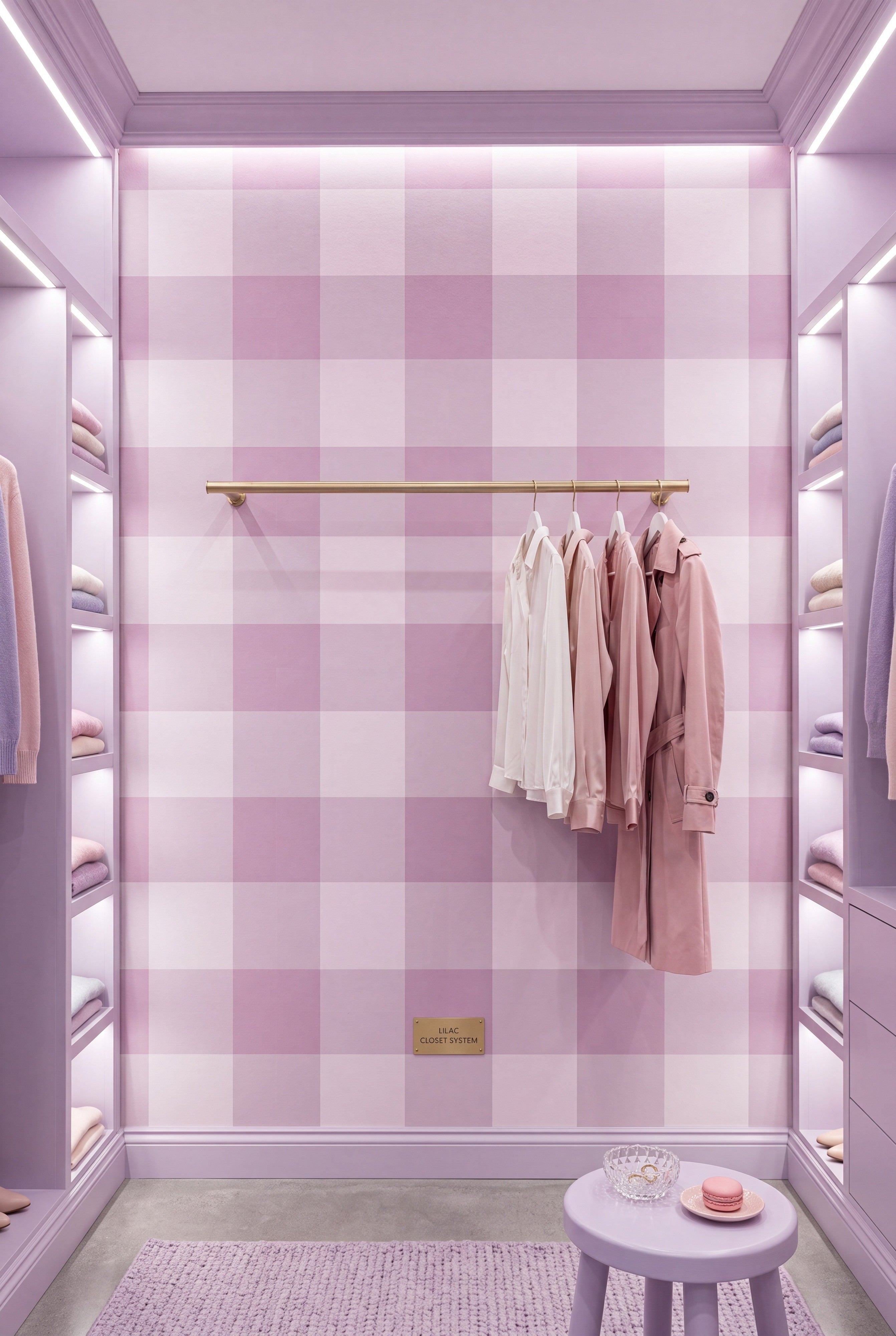 Picnic Plaid wallpaper shown in a walk-in closet