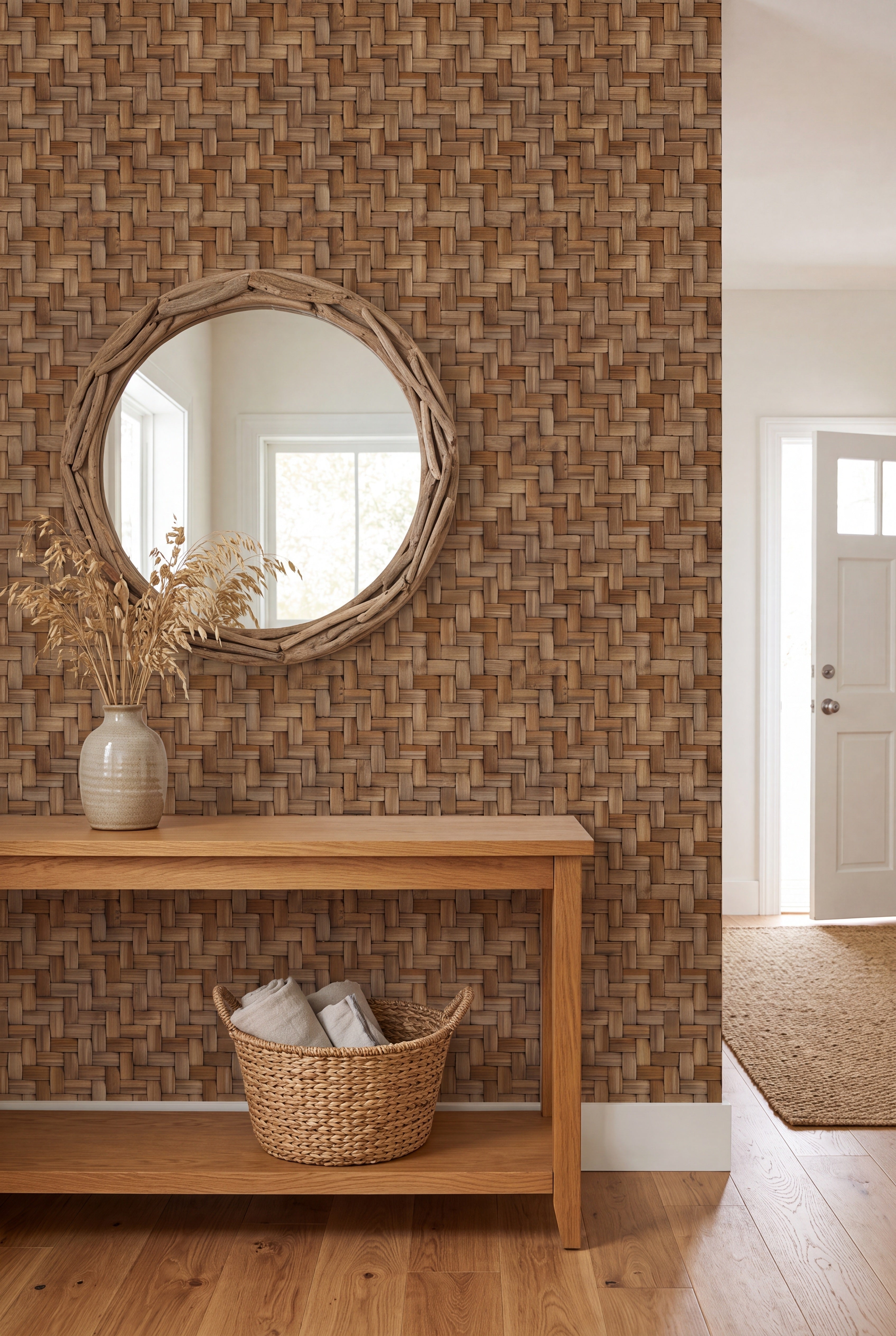 Basket Case wallpaper shown in an entryway