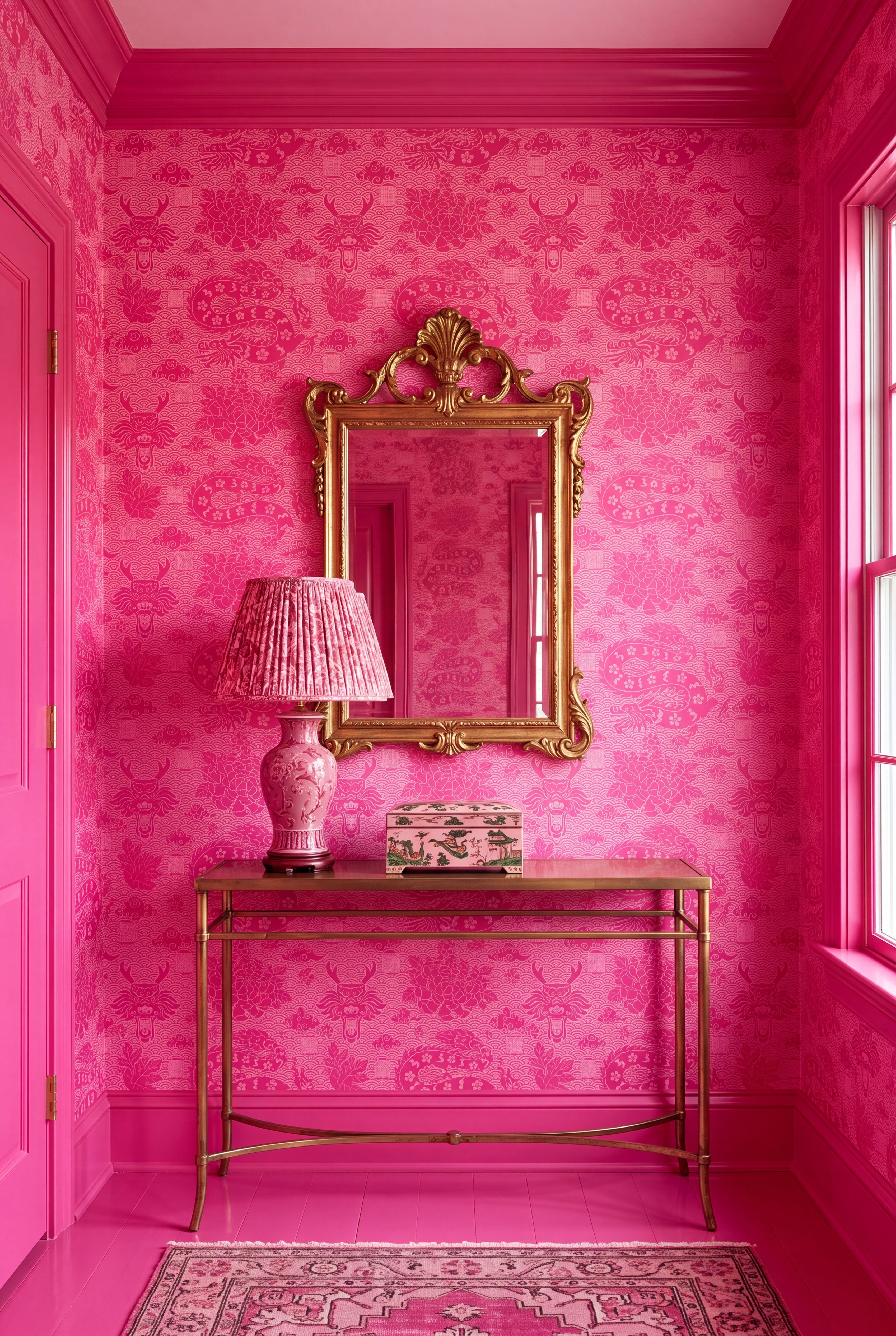 Neon Dragon wallpaper shown in an entryway