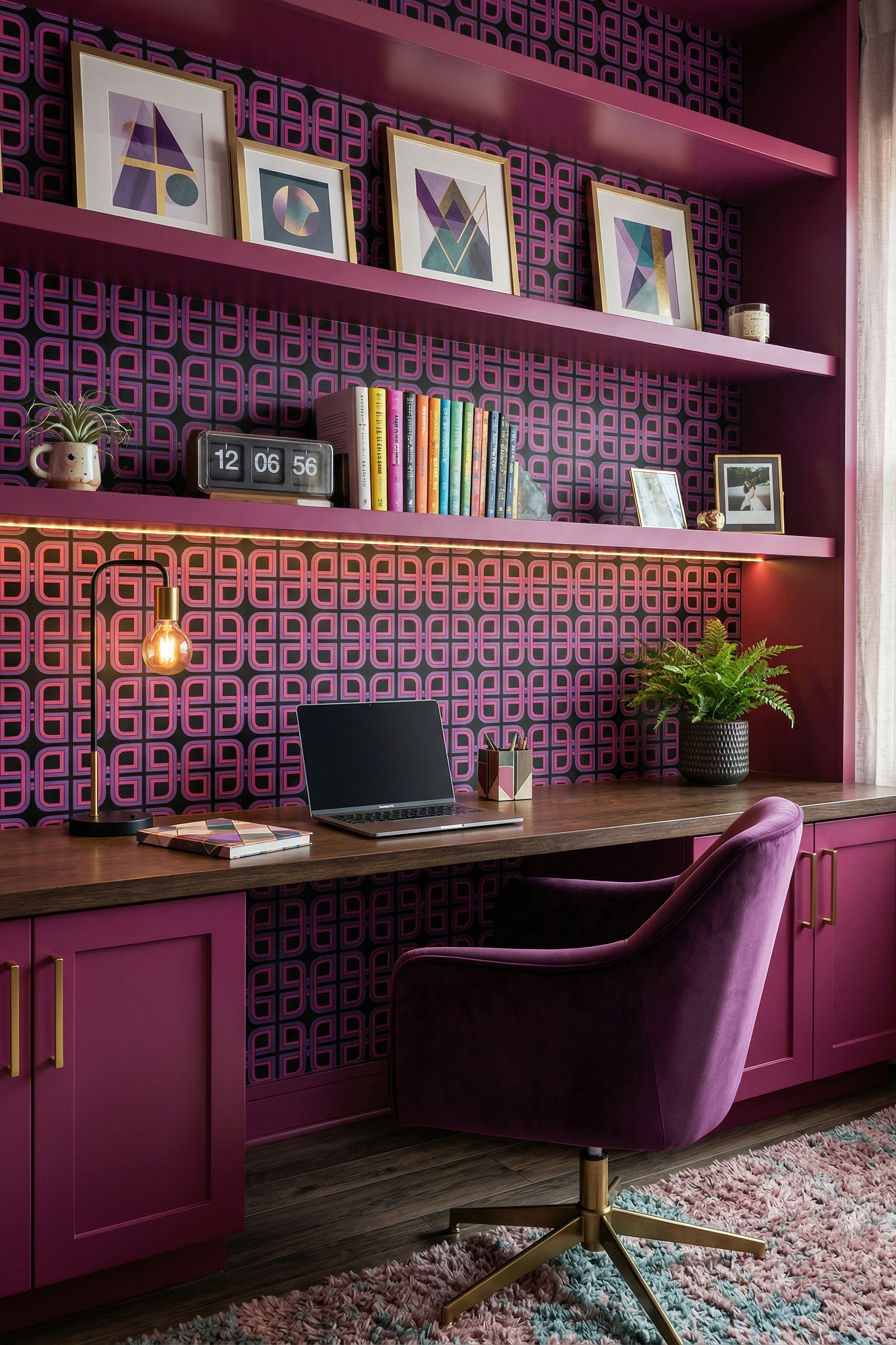 Midnight Grid wallpaper shown in a home office