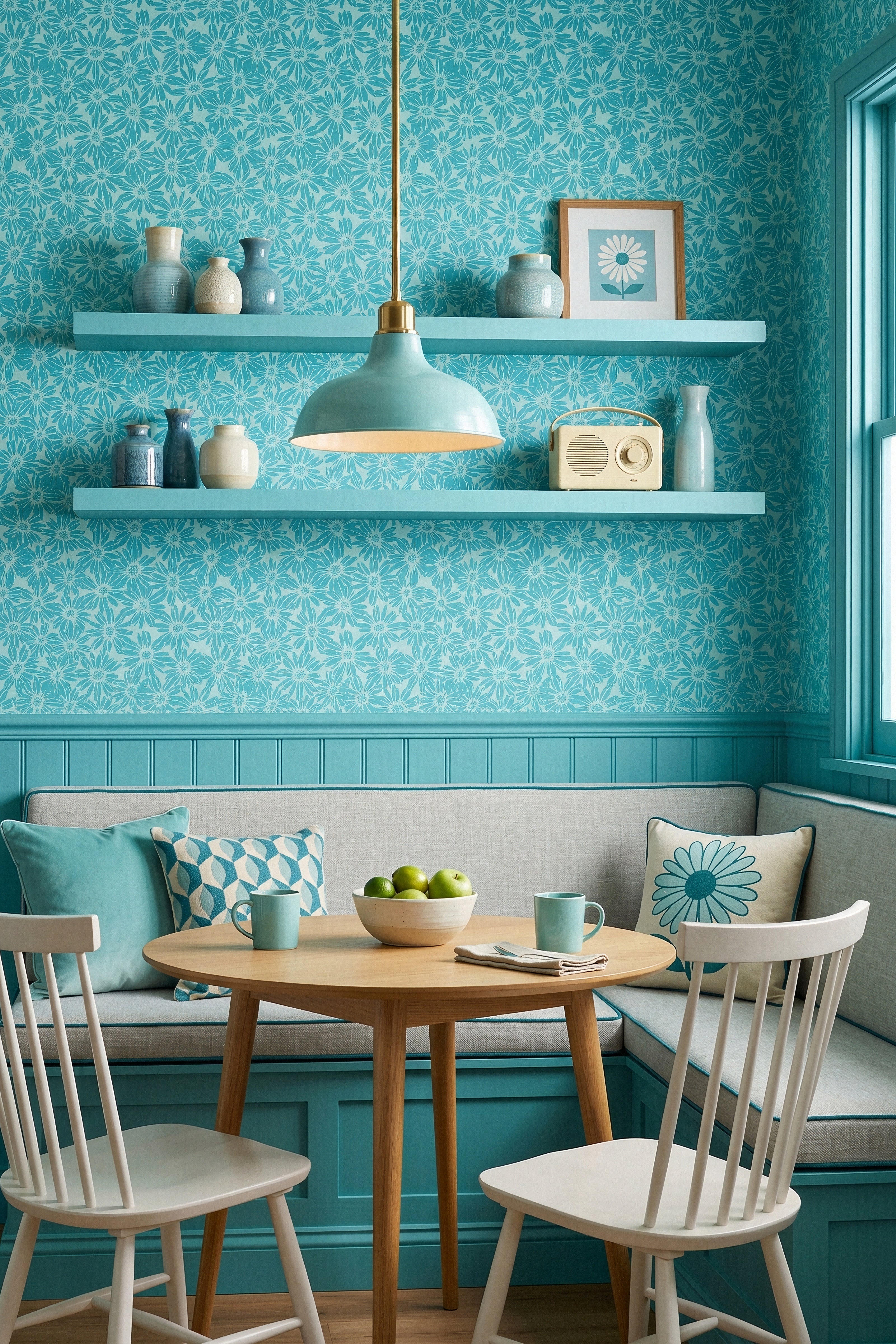 Lazy Daisy wallpaper shown in a cozy nook