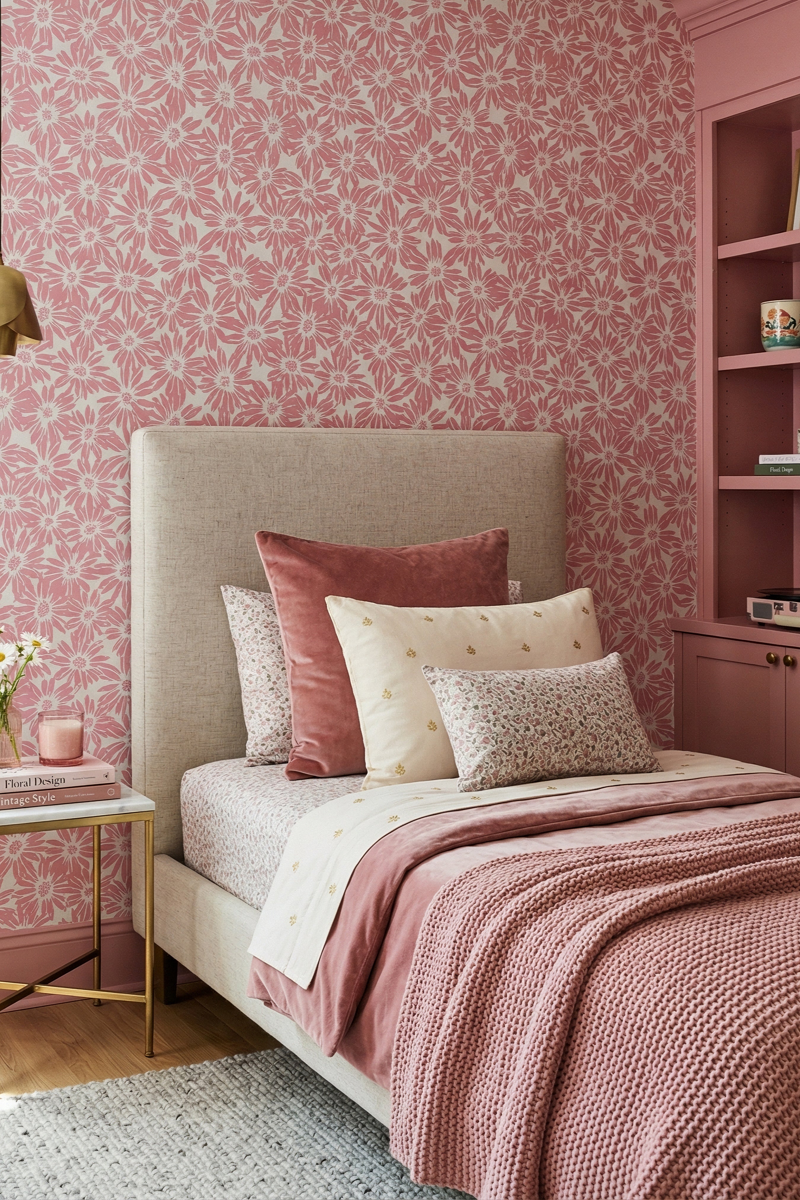 Baby Daisy wallpaper shown in a bedroom