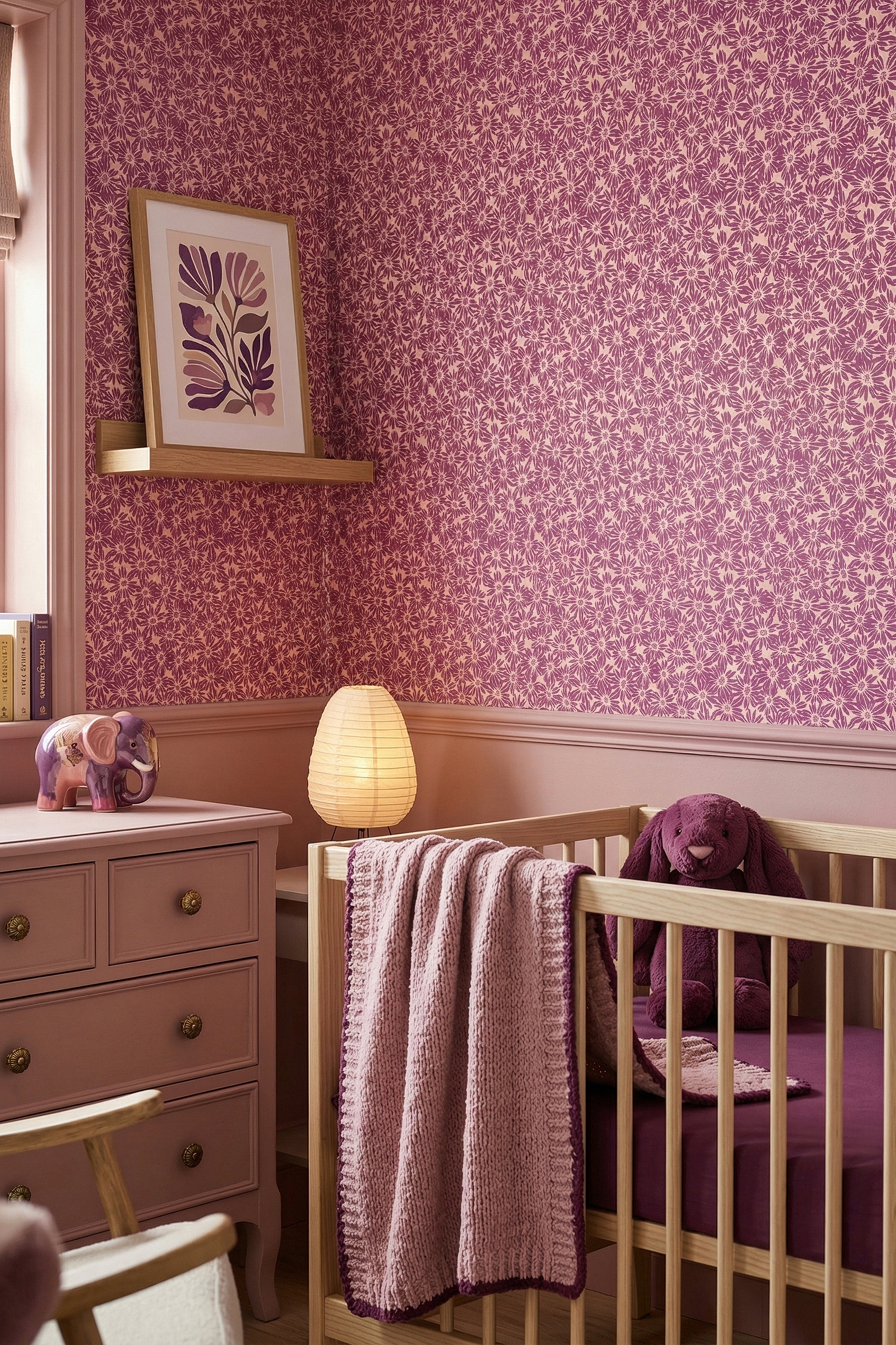 Disco Daisy wallpaper shown in a nursery