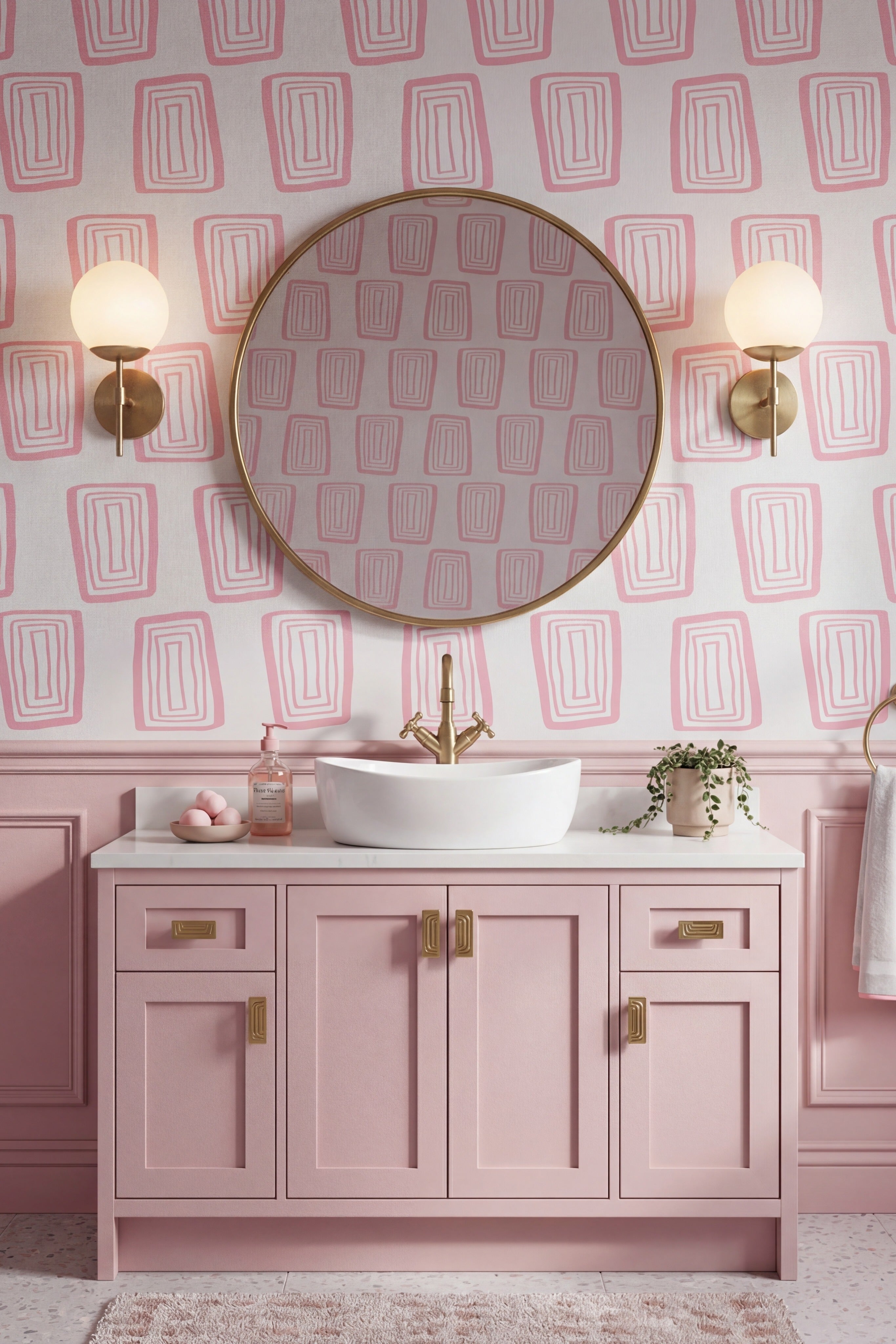 Bubble Grid wallpaper shown in a powder room