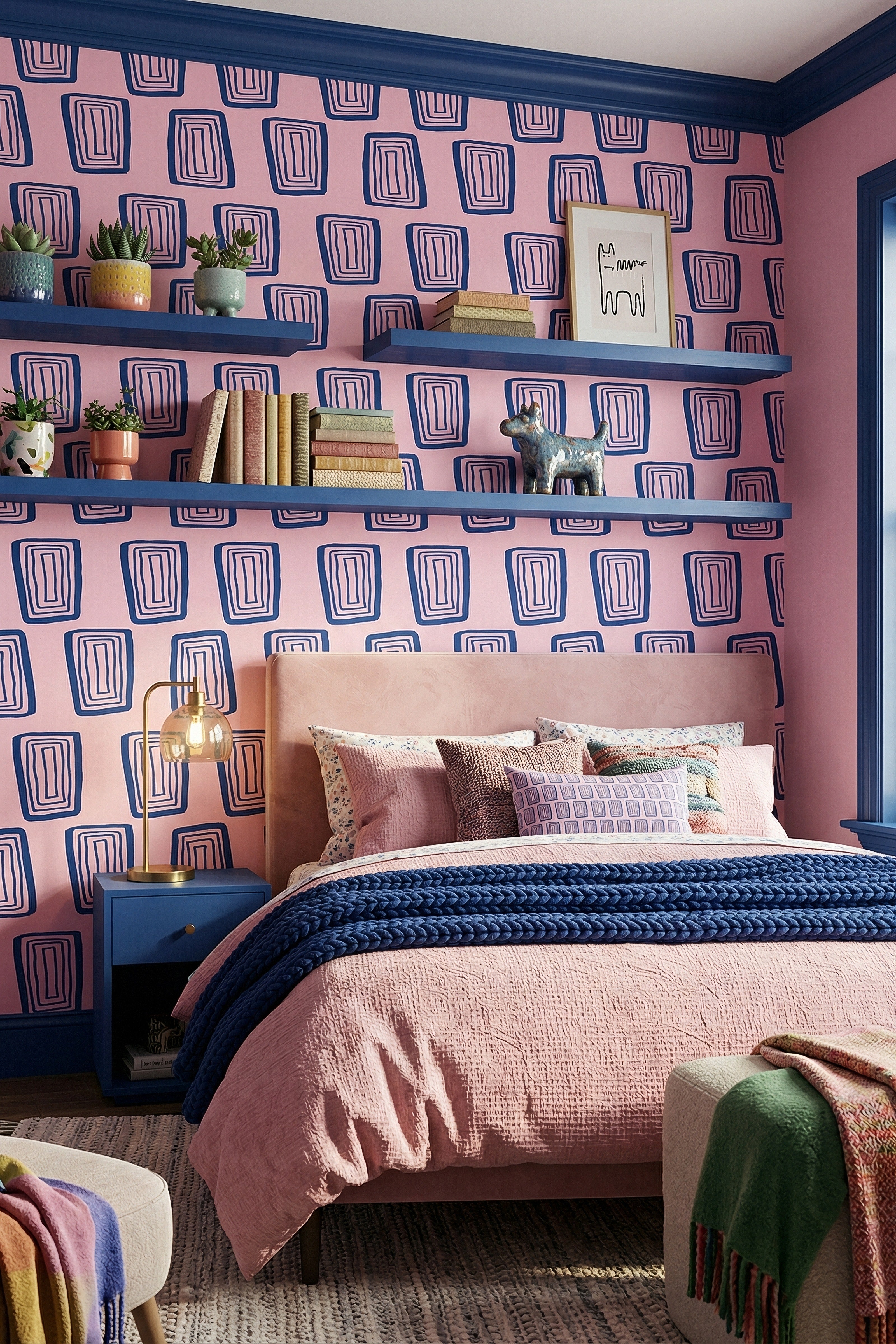Mod Duet wallpaper shown in a bedroom