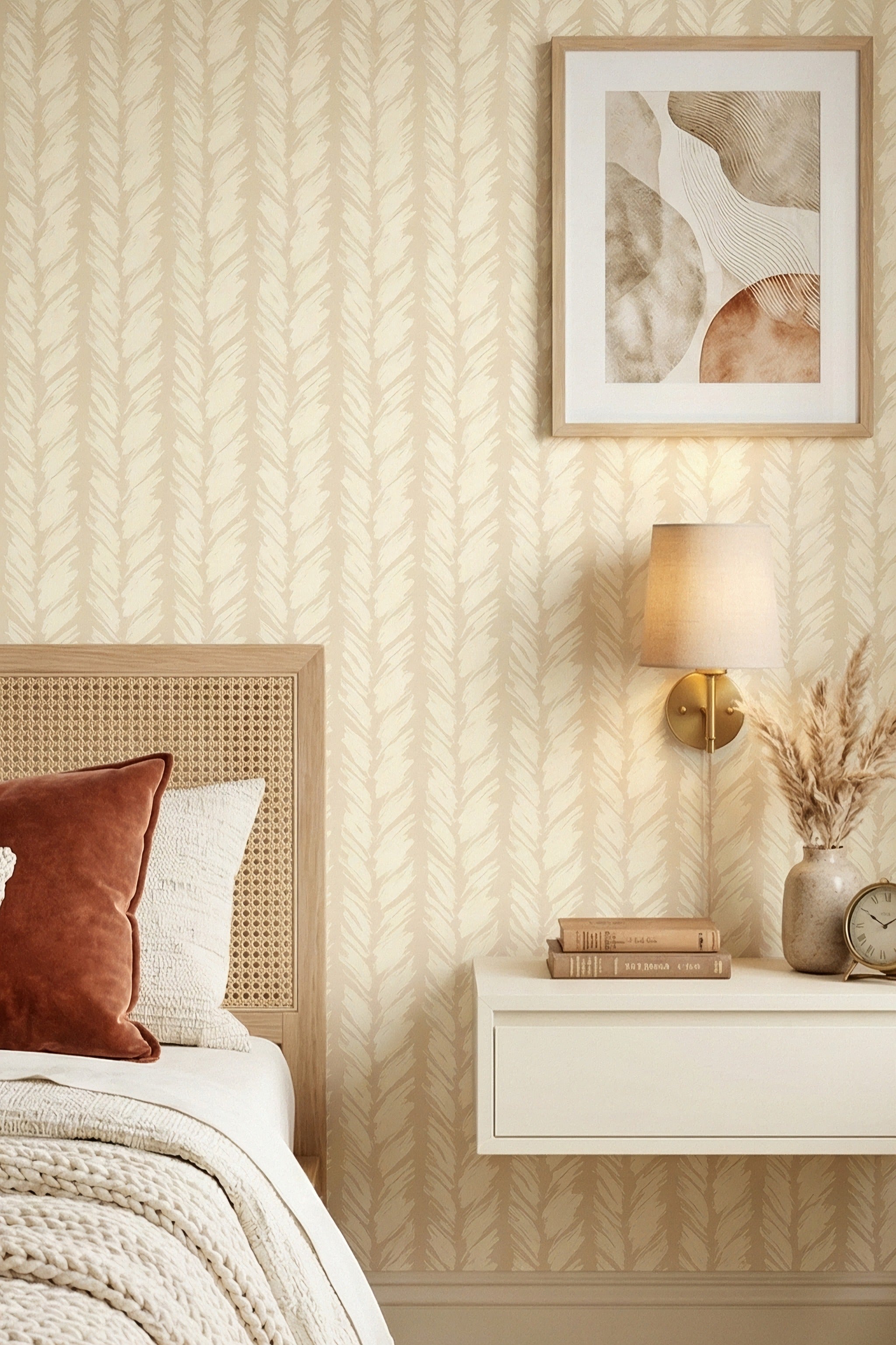 Linen Brush wallpaper shown in a bedroom
