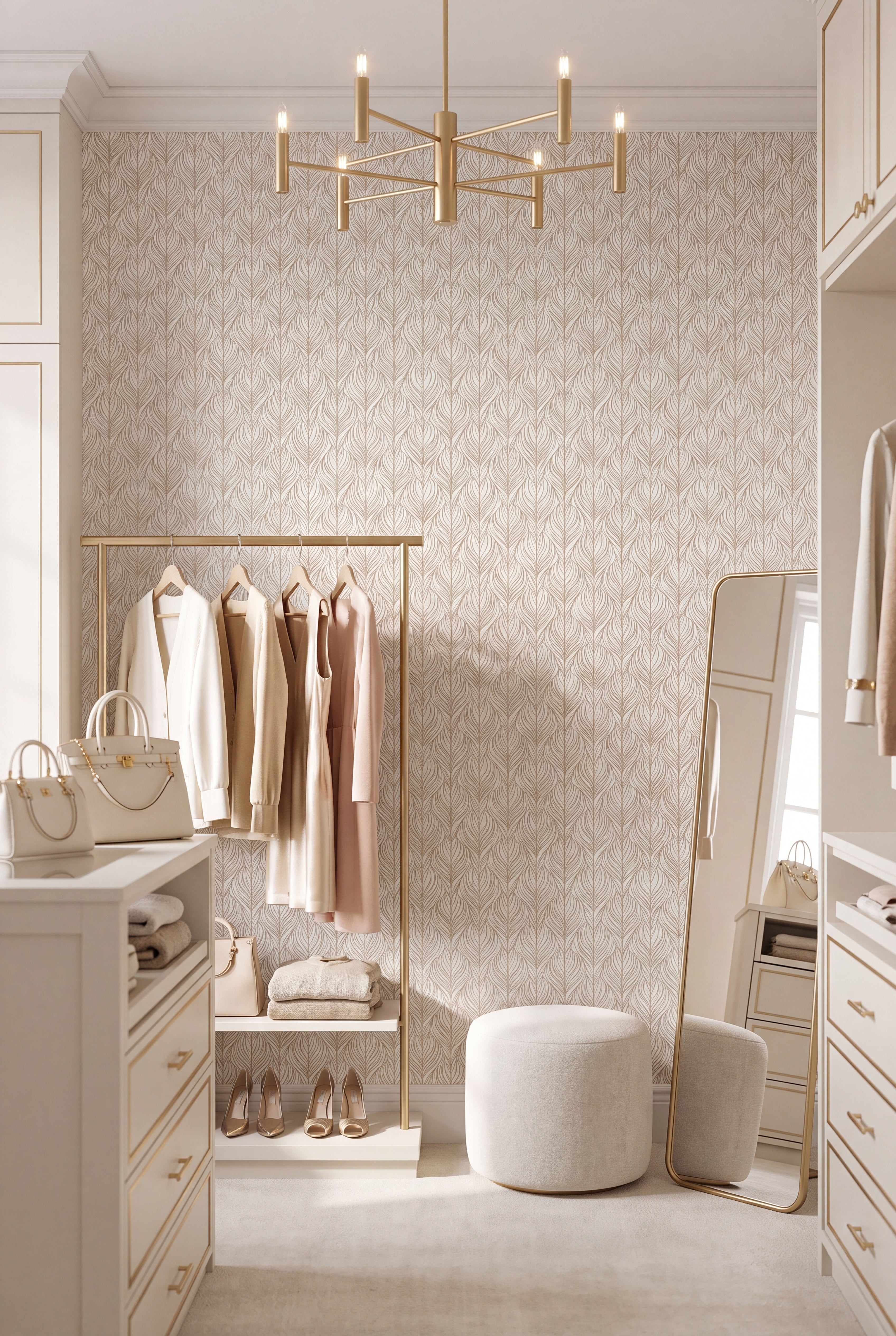 Gold Standard wallpaper shown in a closet