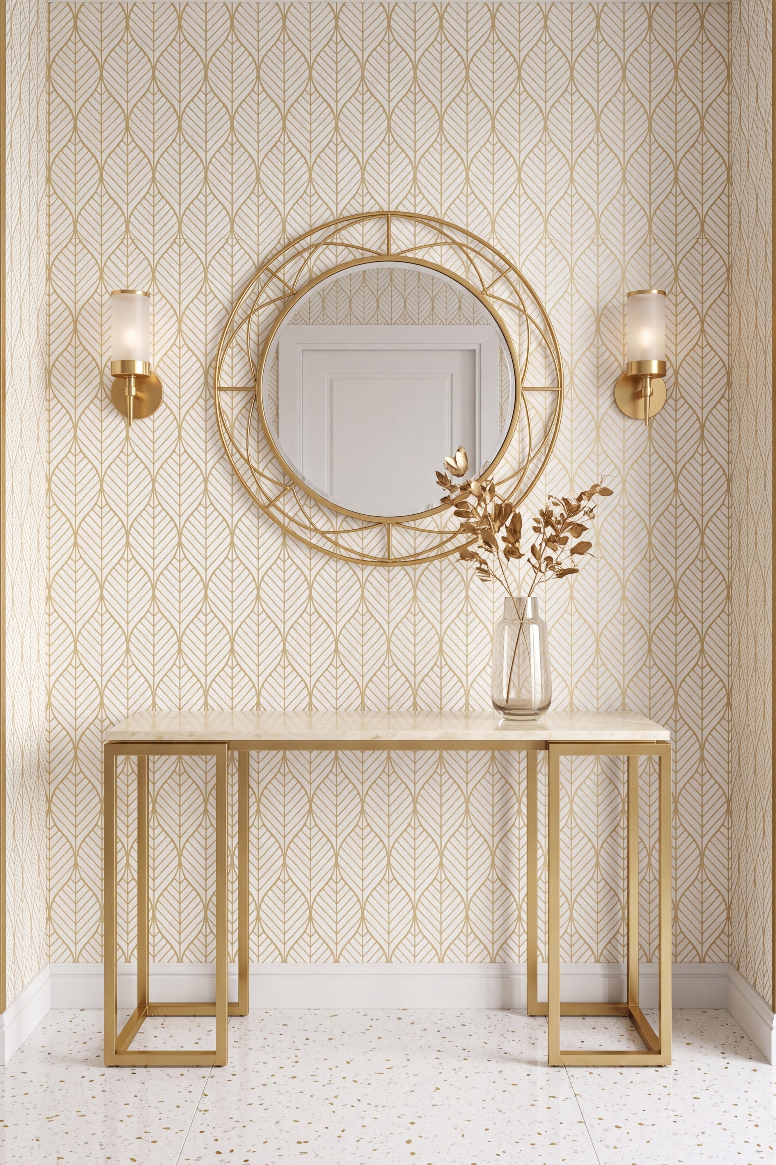 Gilded Leaf wallpaper shown in an entryway