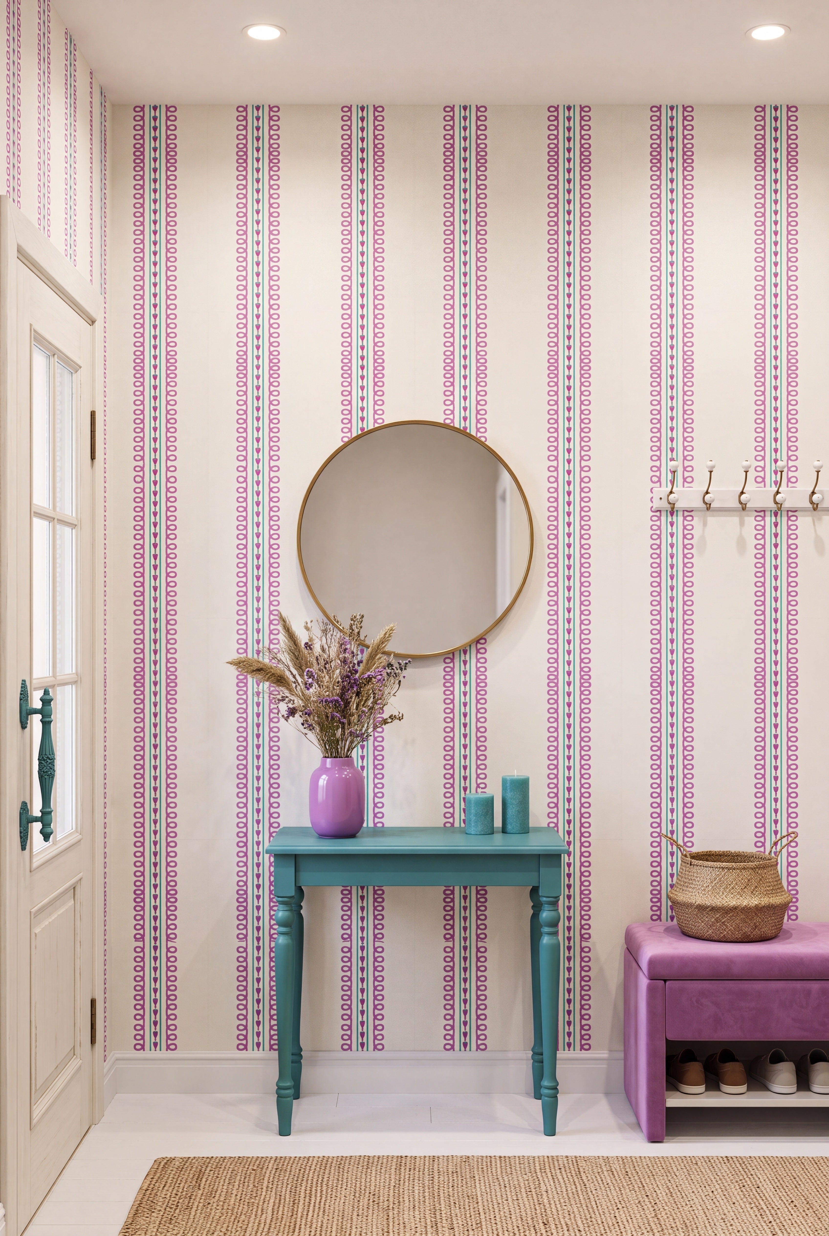 Sweetheart Stripe wallpaper shown in an entryway