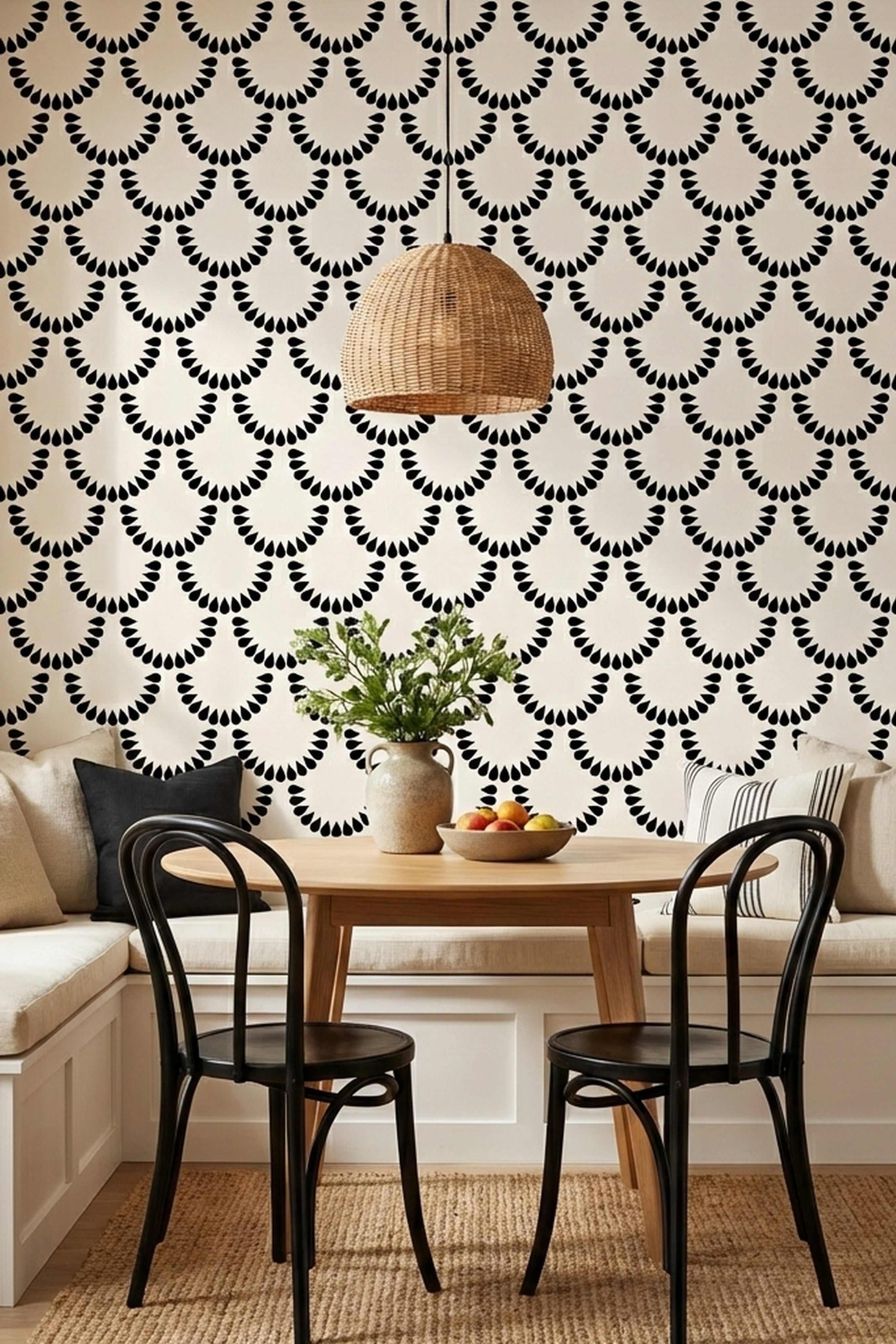 Scallop & Ivory wallpaper shown in a cozy nook