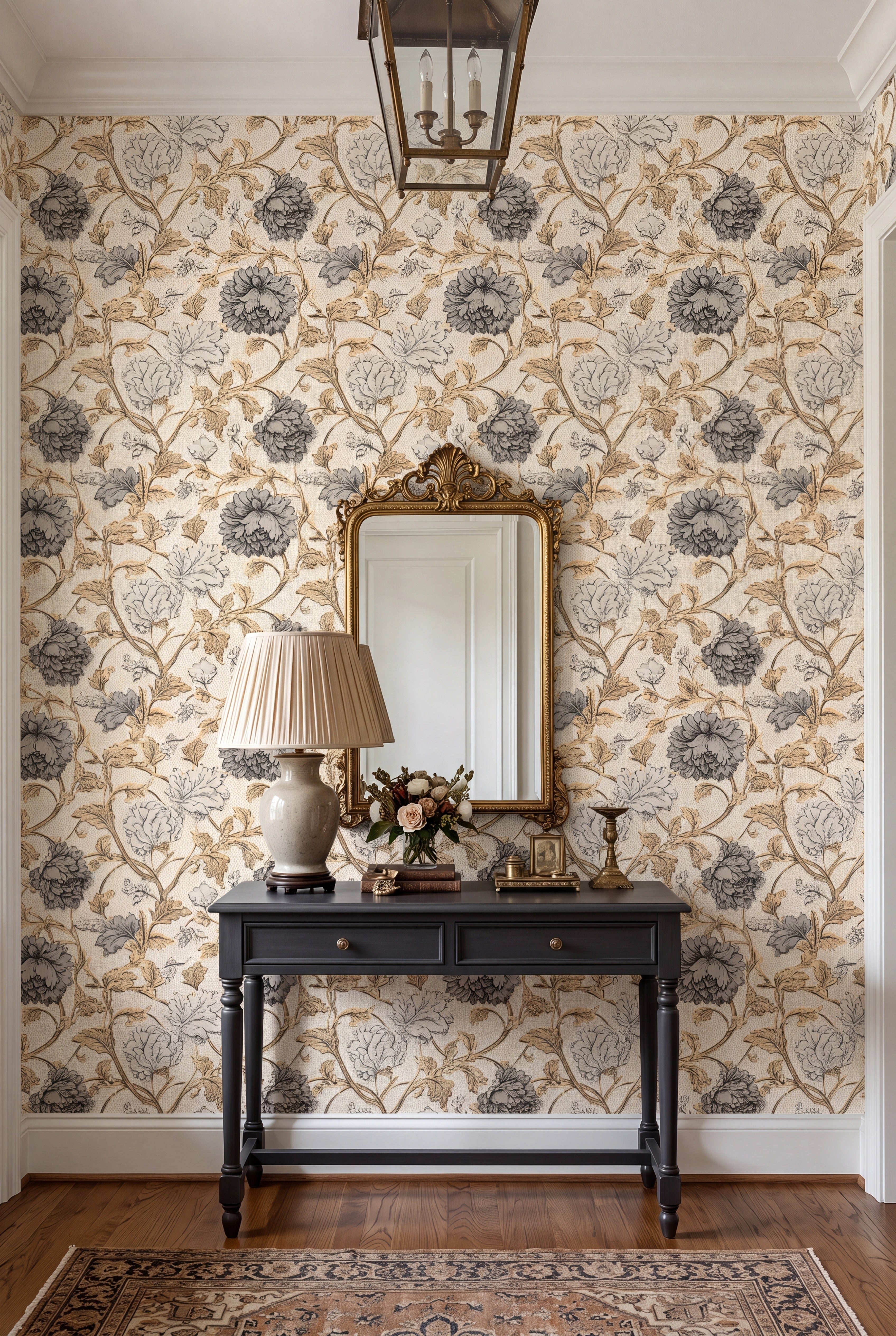 Heritage Vine wallpaper shown in an entryway