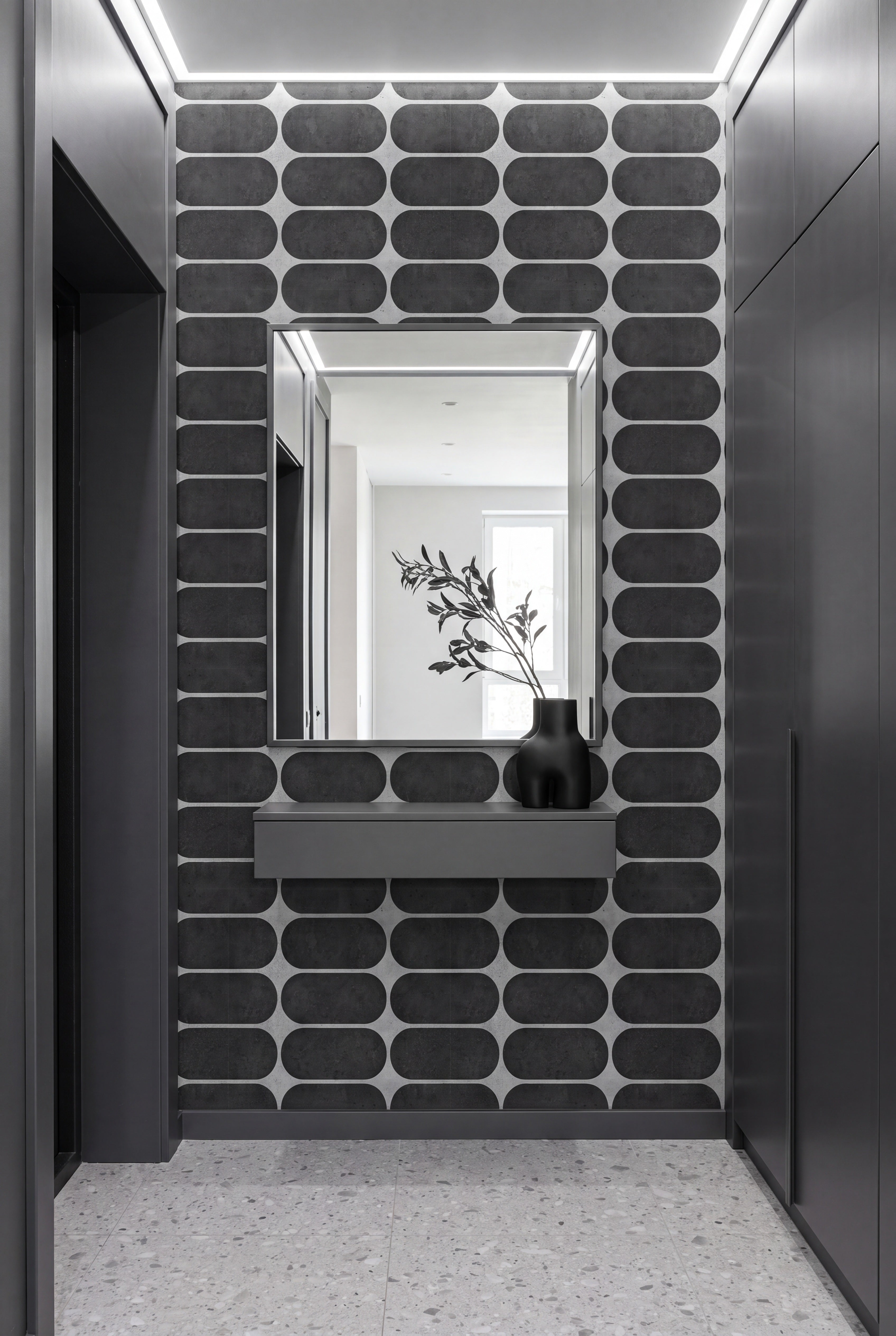 Deco Noir wallpaper shown in an entryway