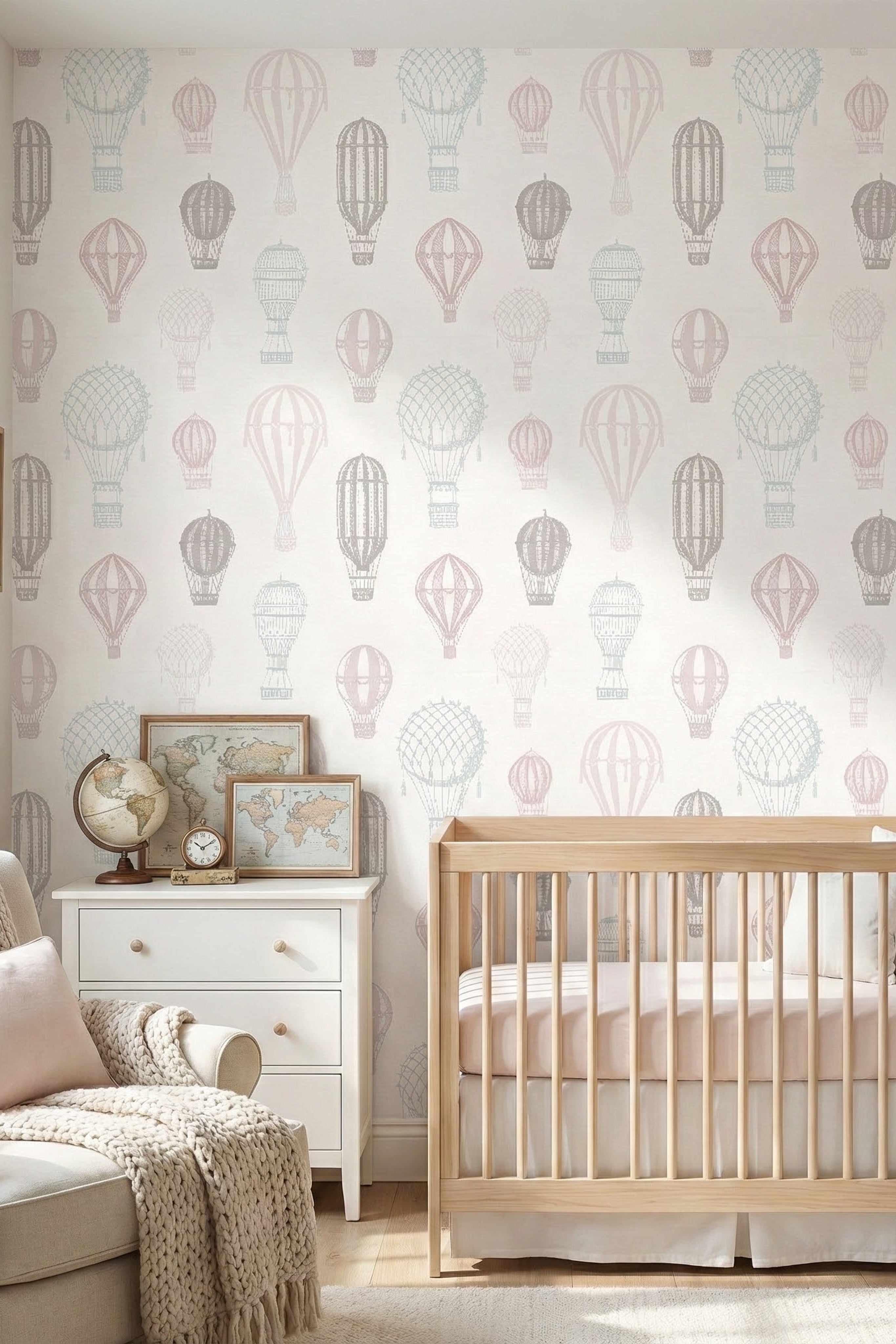 Up & Away wallpaper shown in a nursery