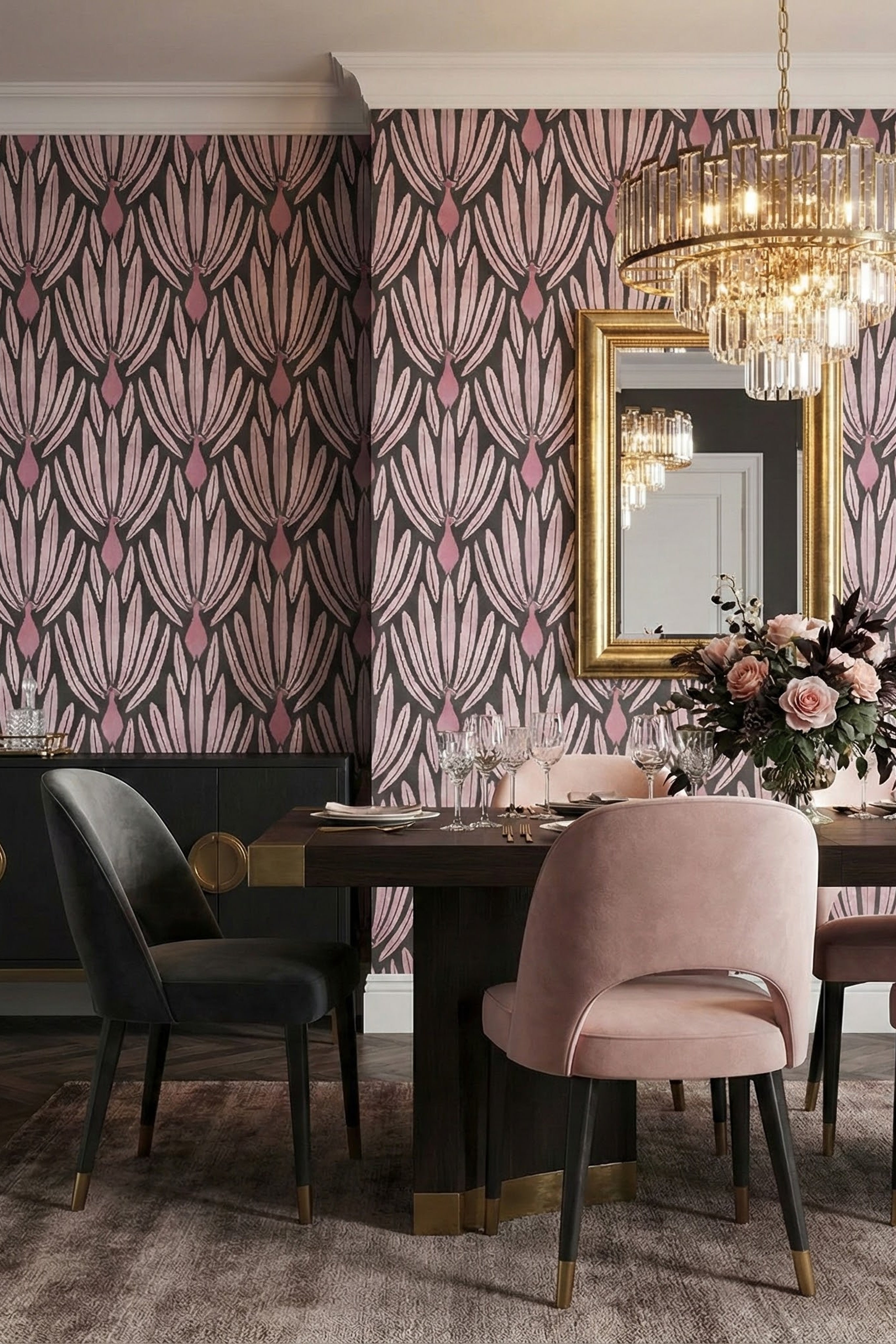 Showgirl wallpaper shown in a home office
