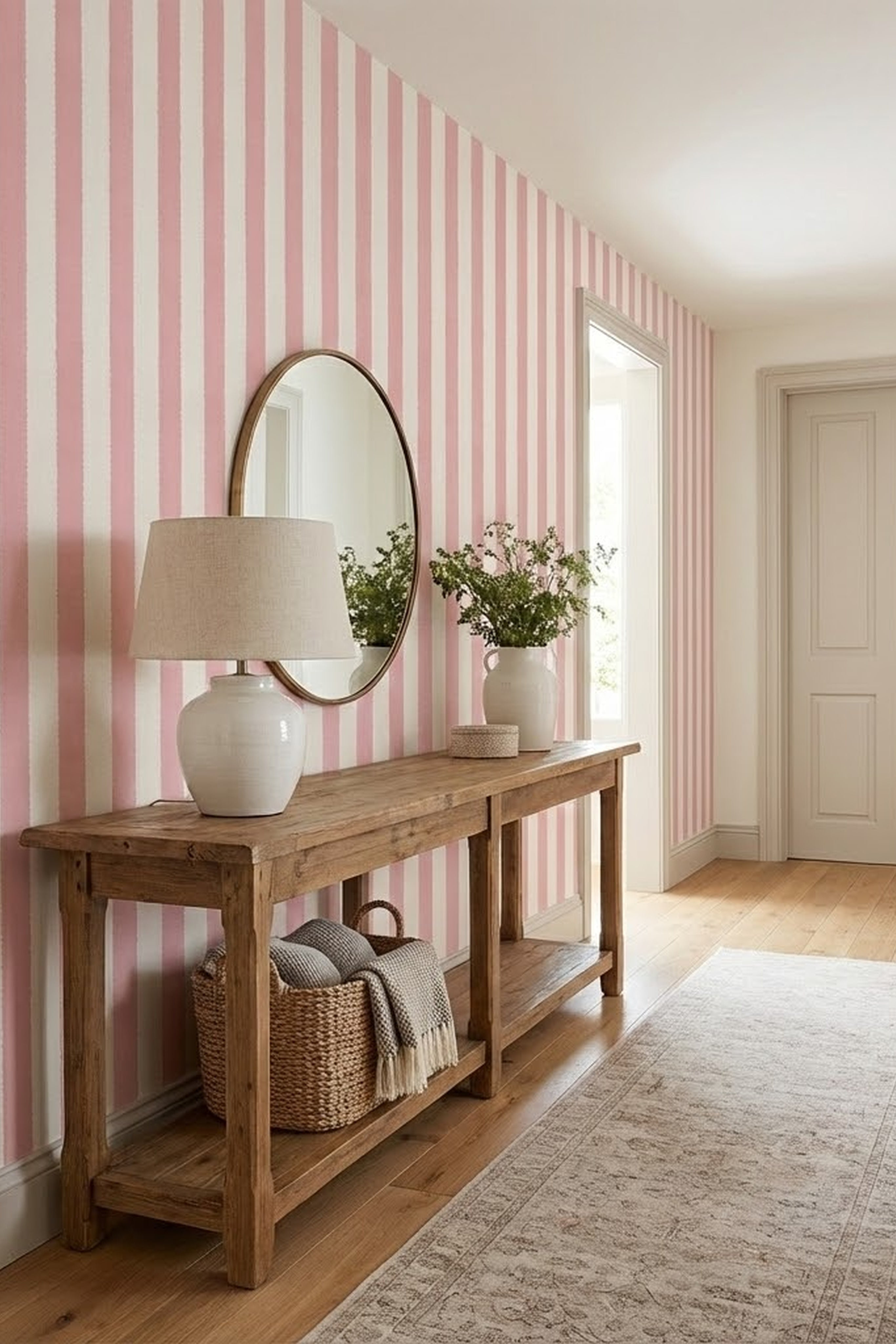 Sugar Scallop wallpaper shown in a hallway