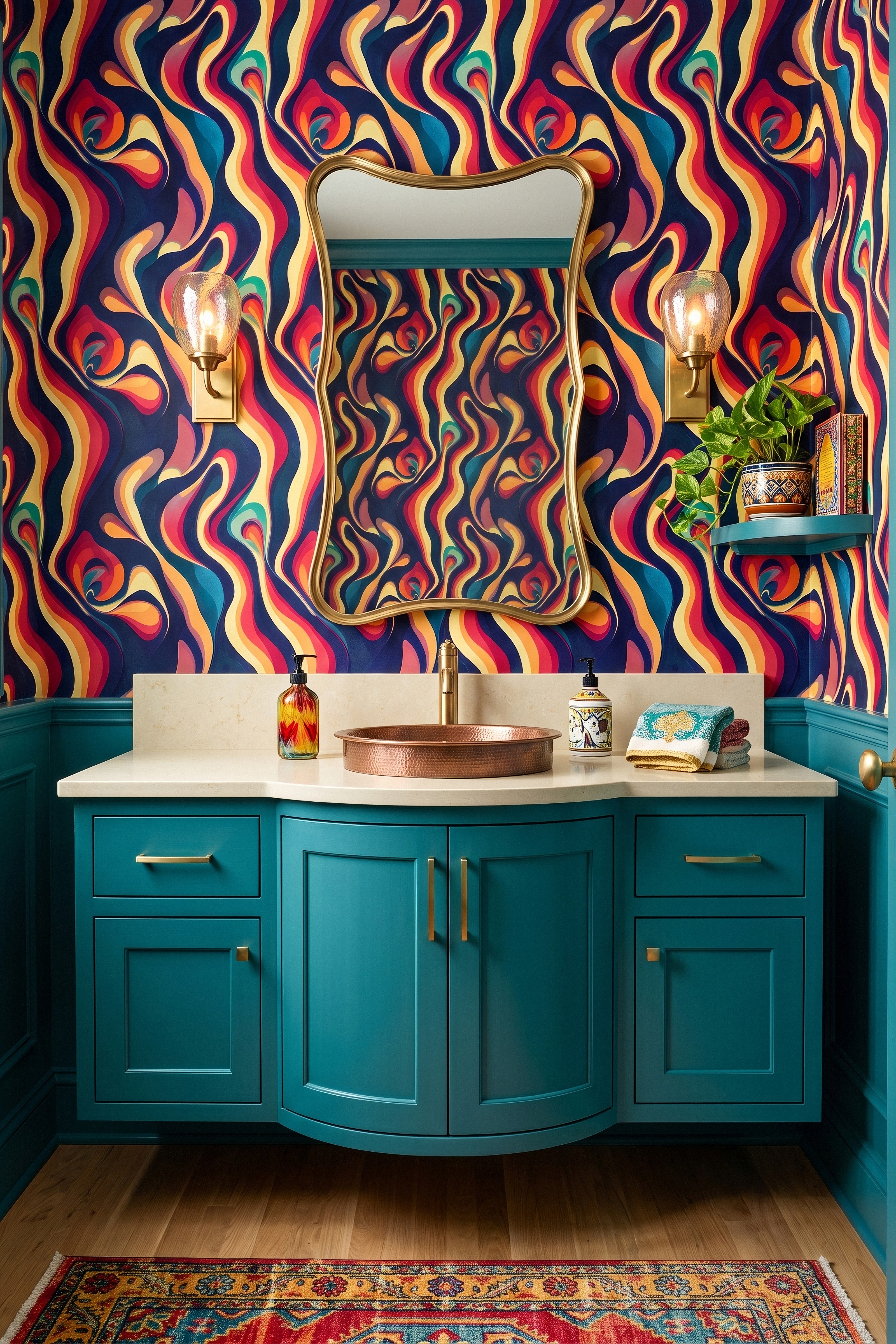 Disco Daydream wallpaper shown in a powder room