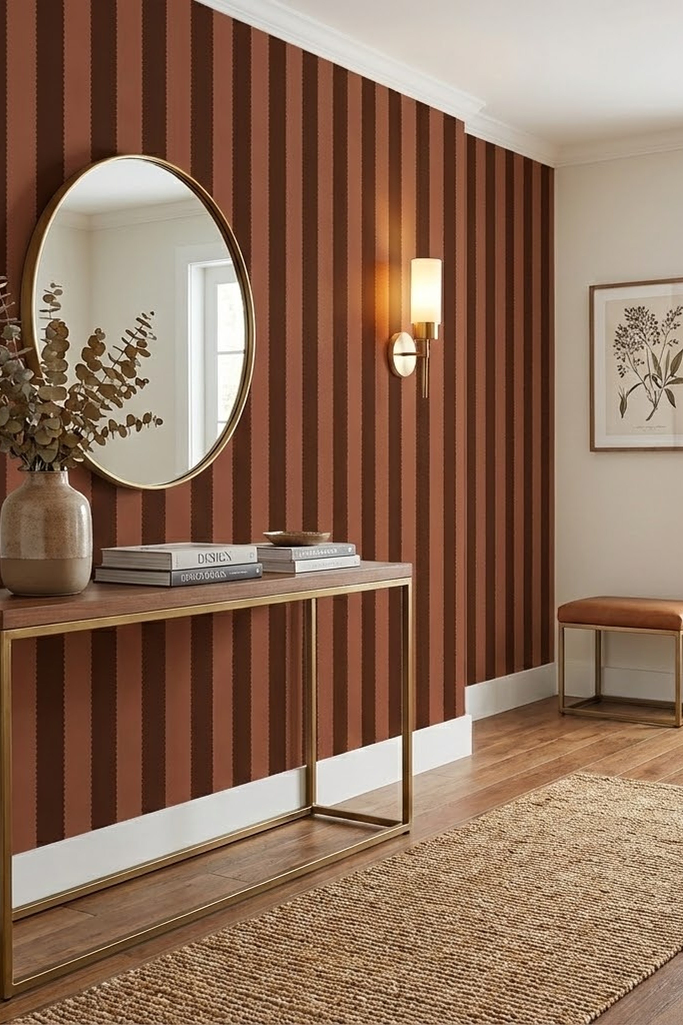 Chocolate Scallop wallpaper shown in an entryway
