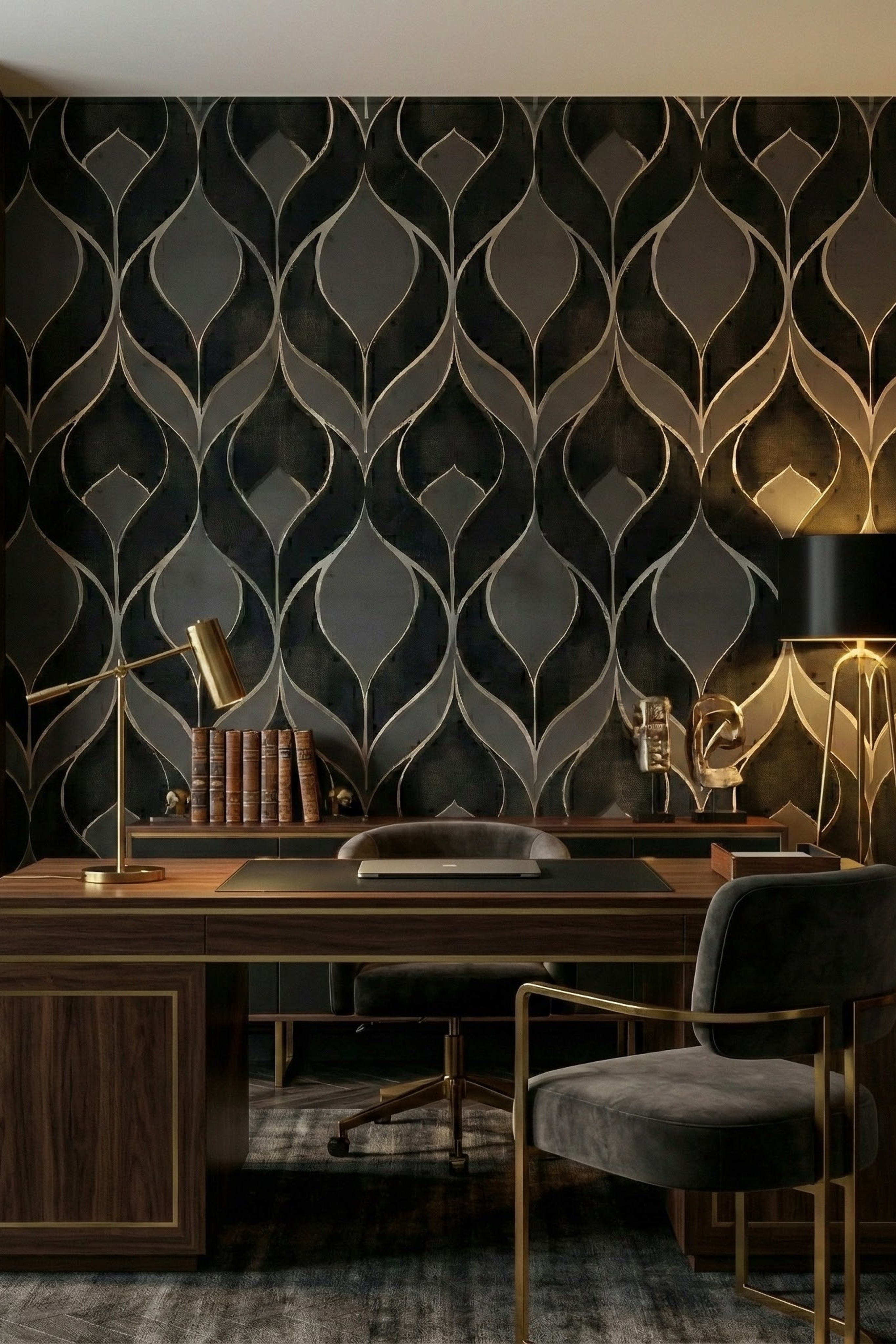 Silver Screen wallpaper shown in a home office