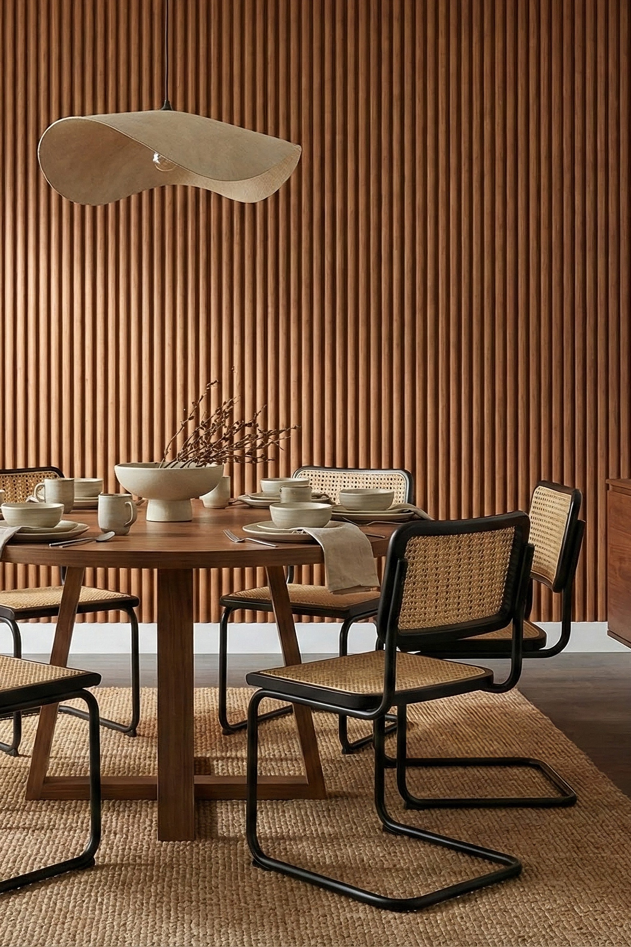 Cabana Slat wallpaper shown in a dining room