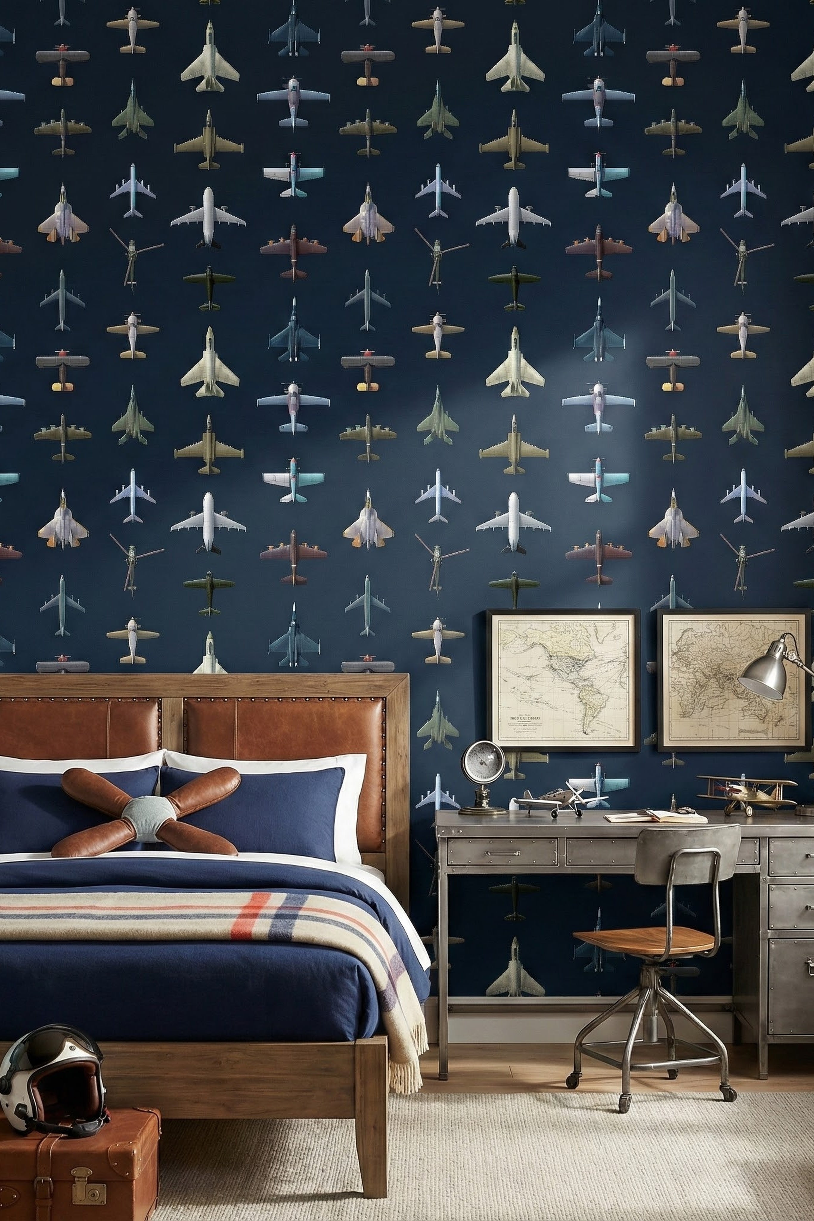 Flying Ace wallpaper shown in a bedroom
