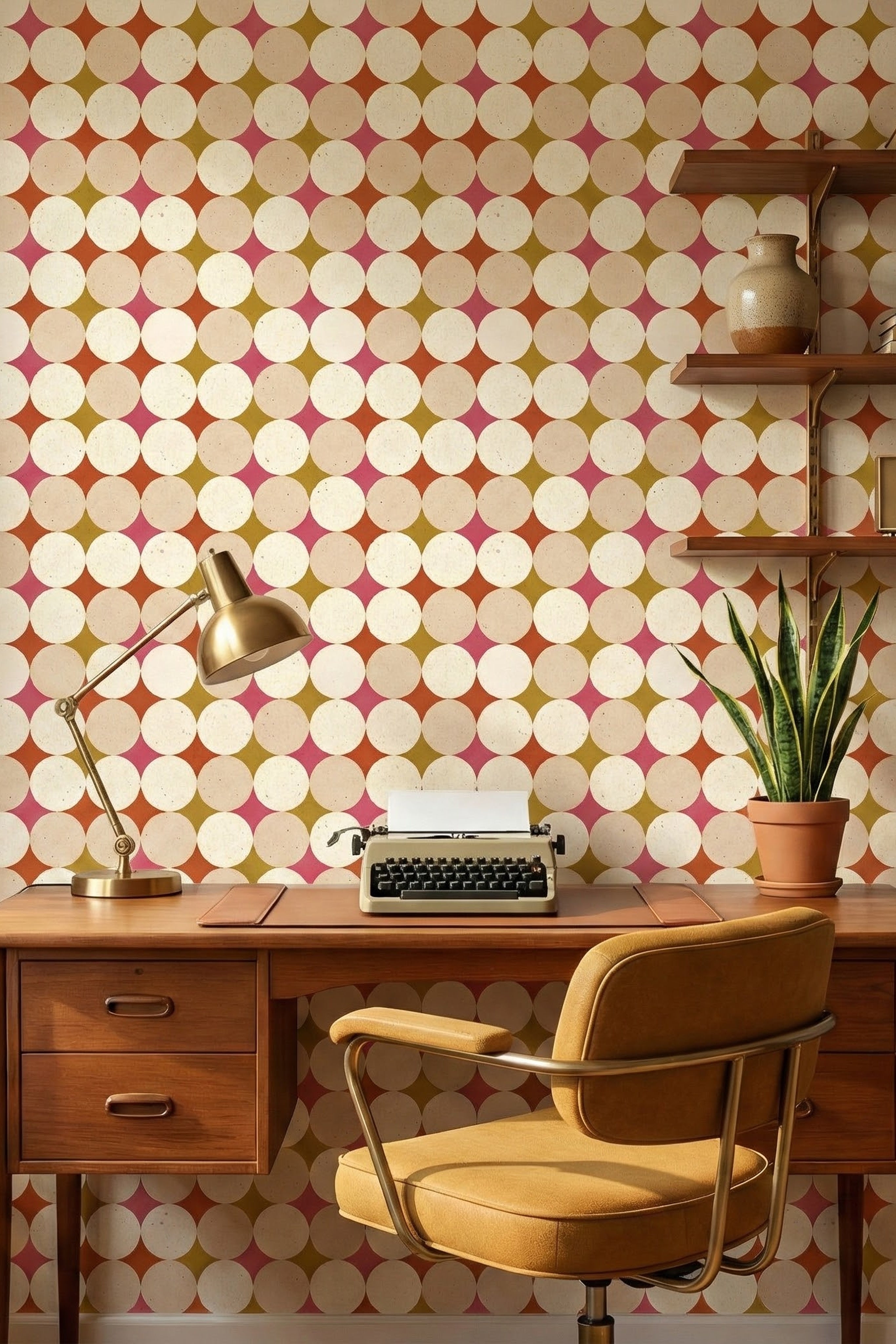 Circle Back wallpaper shown in a home office
