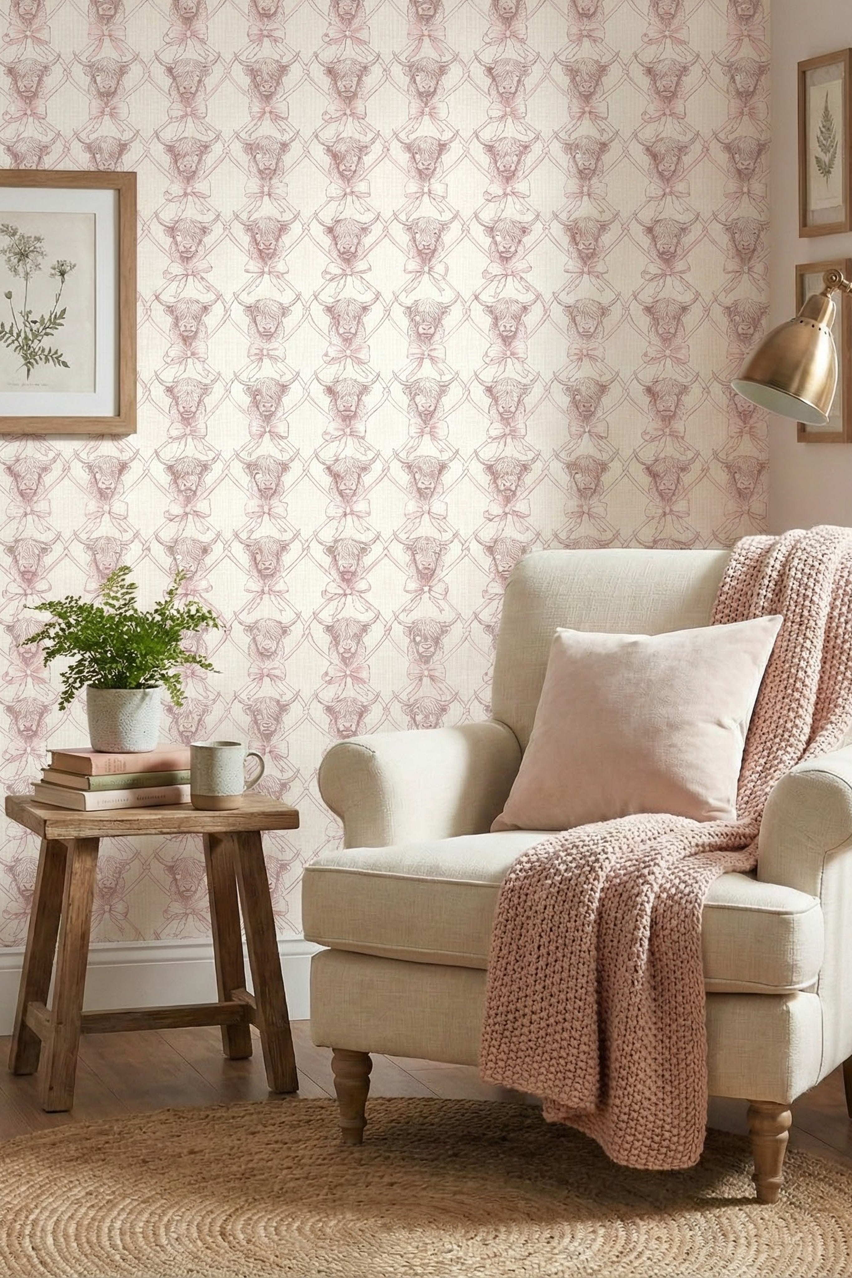 Highland Sweetheart wallpaper shown in a reading corner