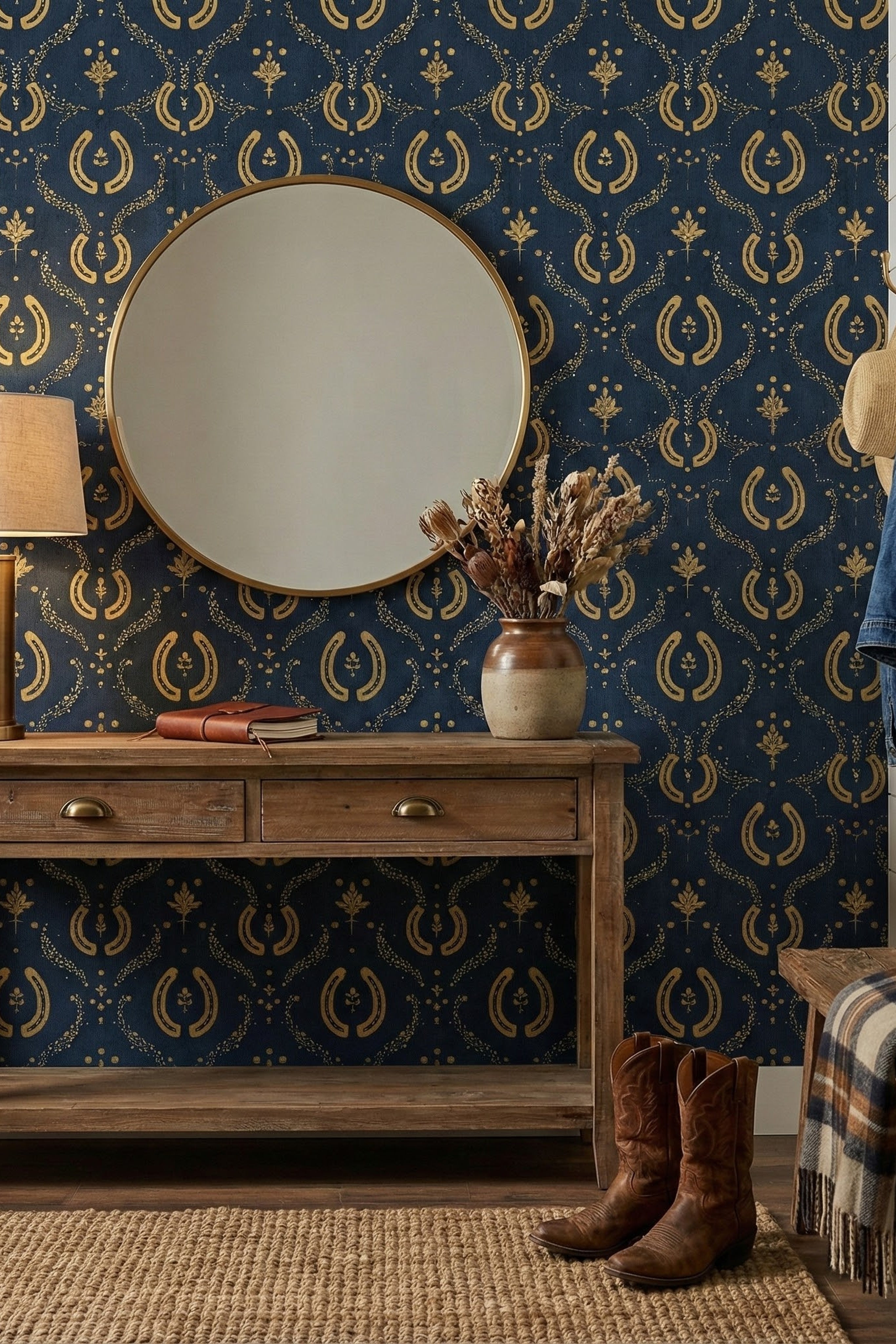 Lucky Charm wallpaper shown in a mudroom