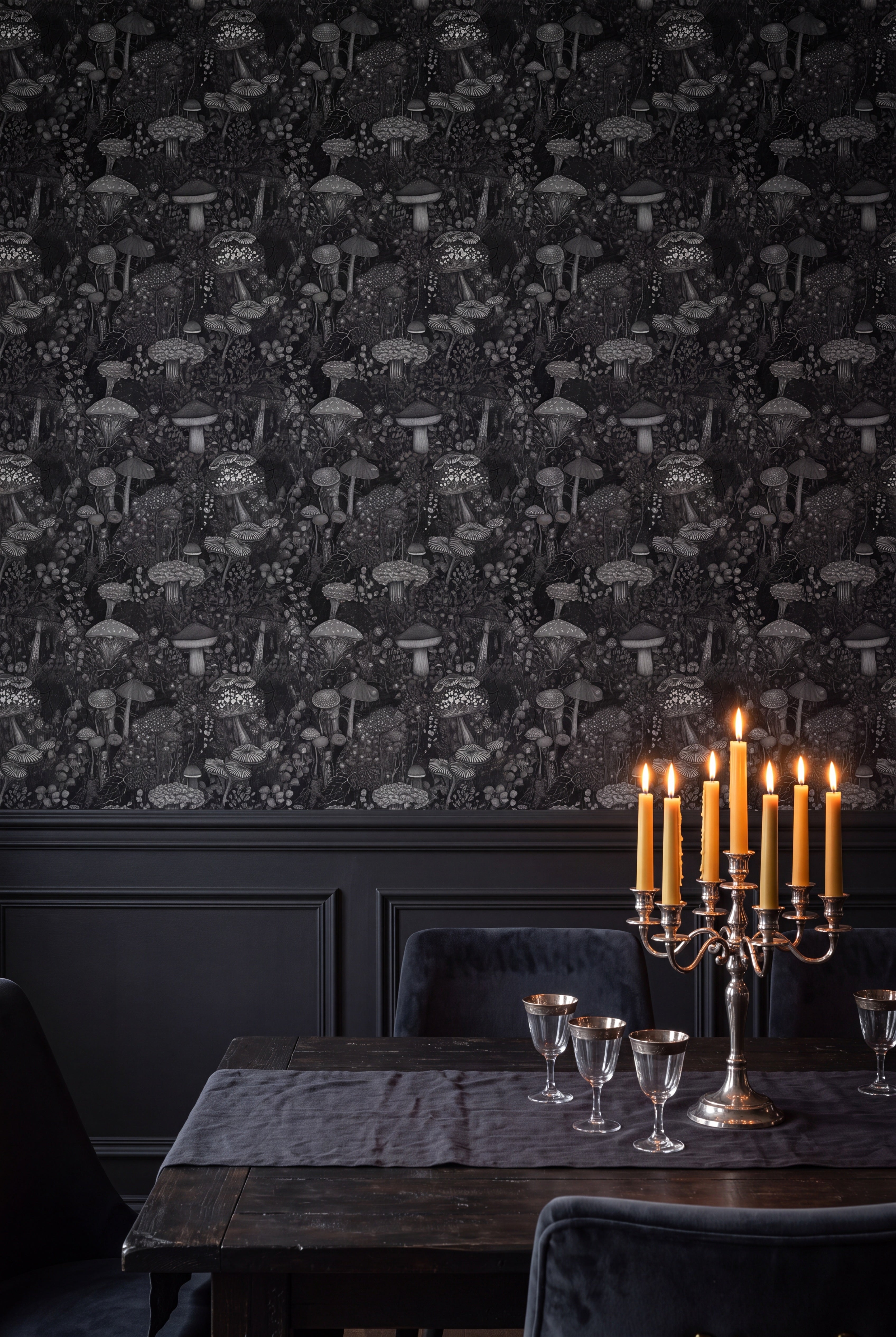 Forest Floor wallpaper shown in a dining room