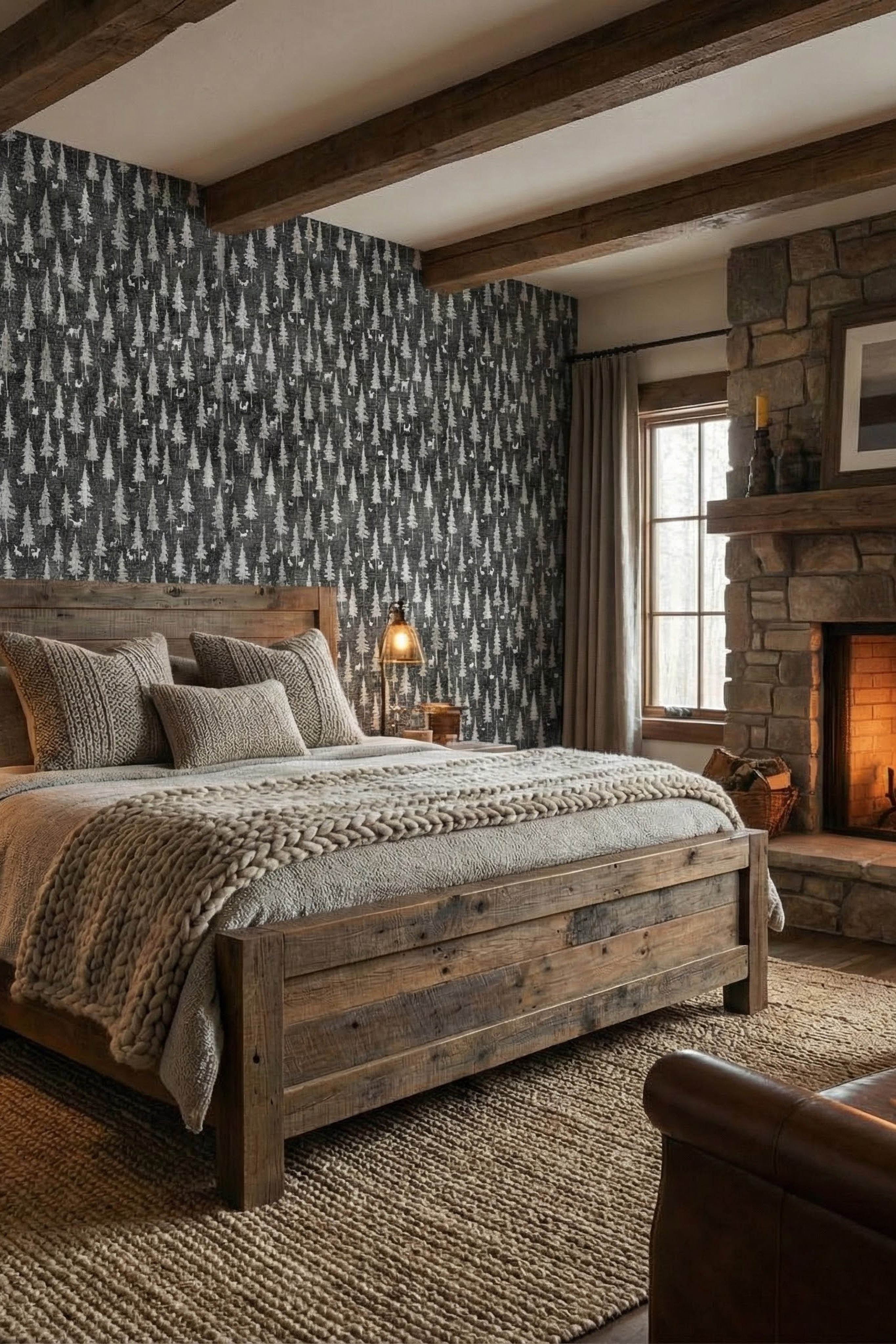 Night Woodland wallpaper shown in a bedroom
