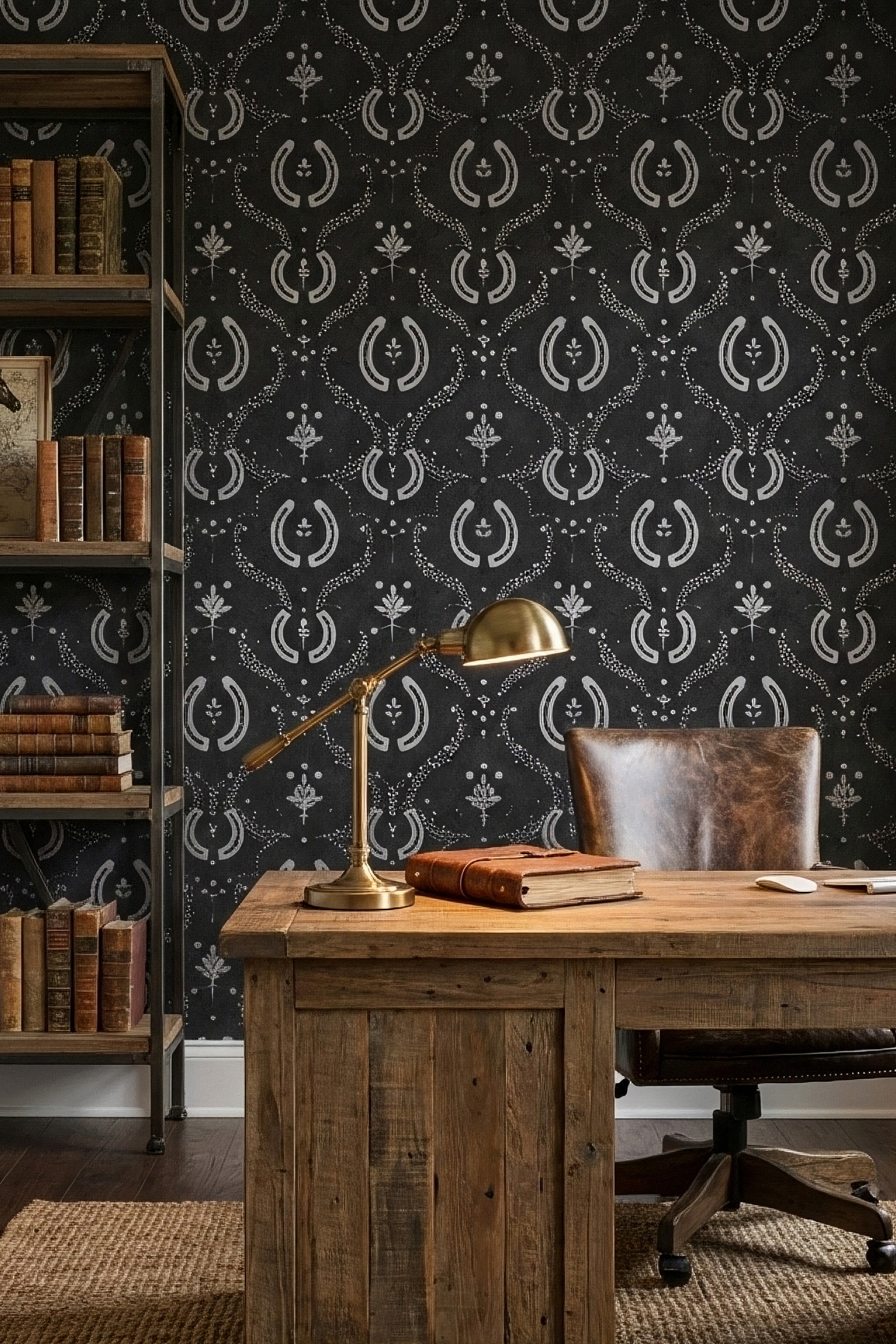 Midnight Rodeo wallpaper shown in a home office