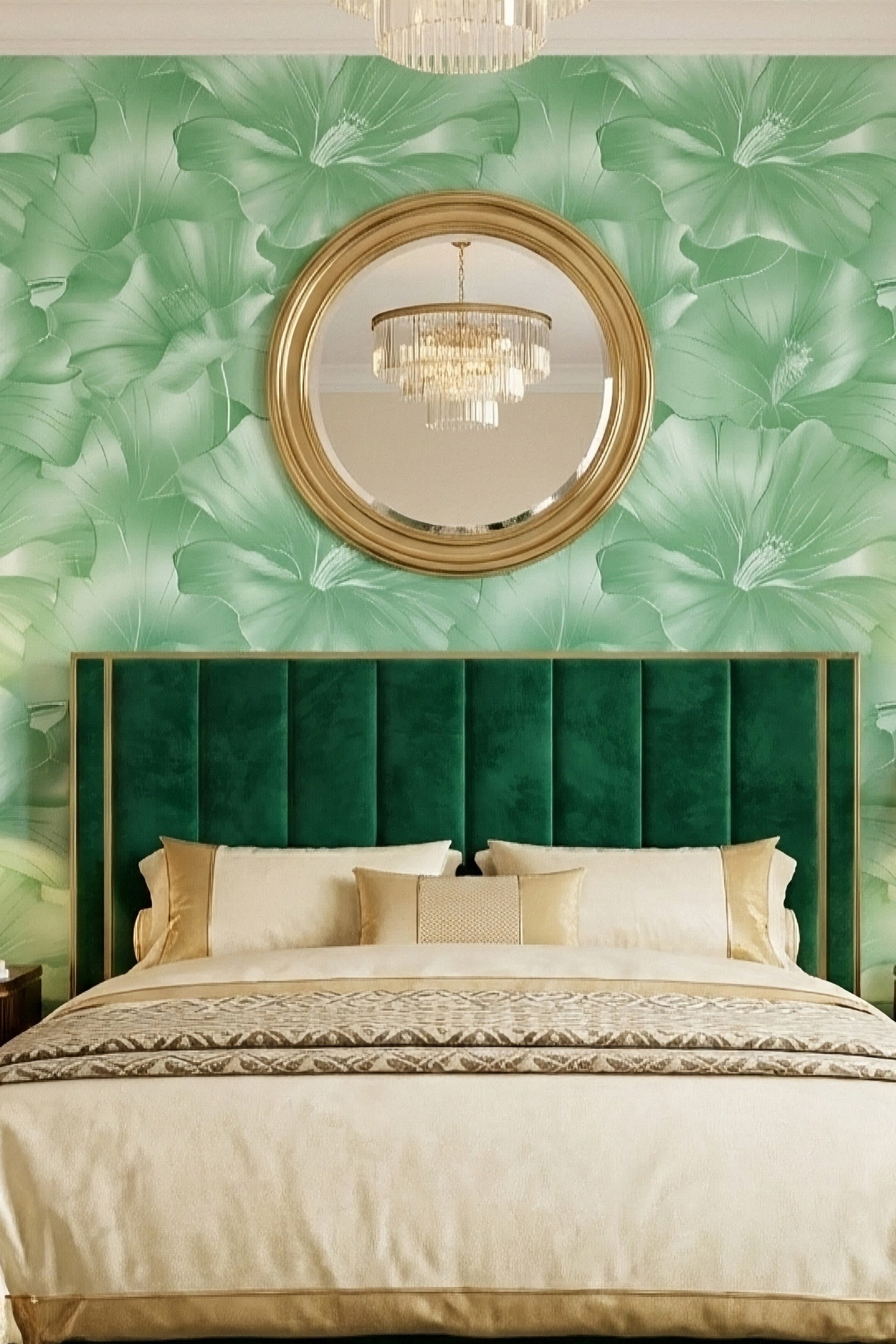 Emerald Marquee wallpaper shown in a bedroom